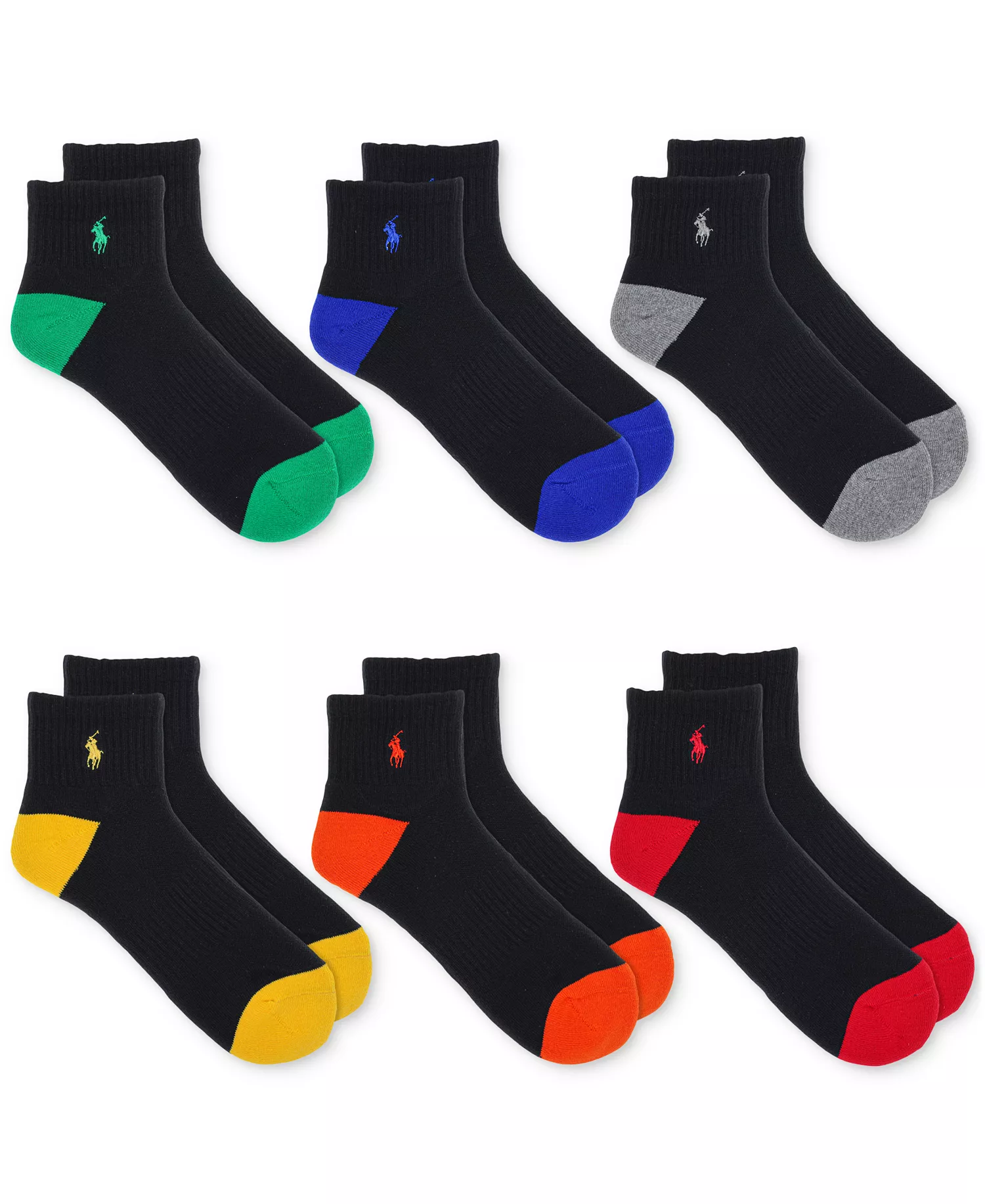 Men's 6-Pk. Performance Colored Heel Toe Quarter Socks - Asst - 10-13