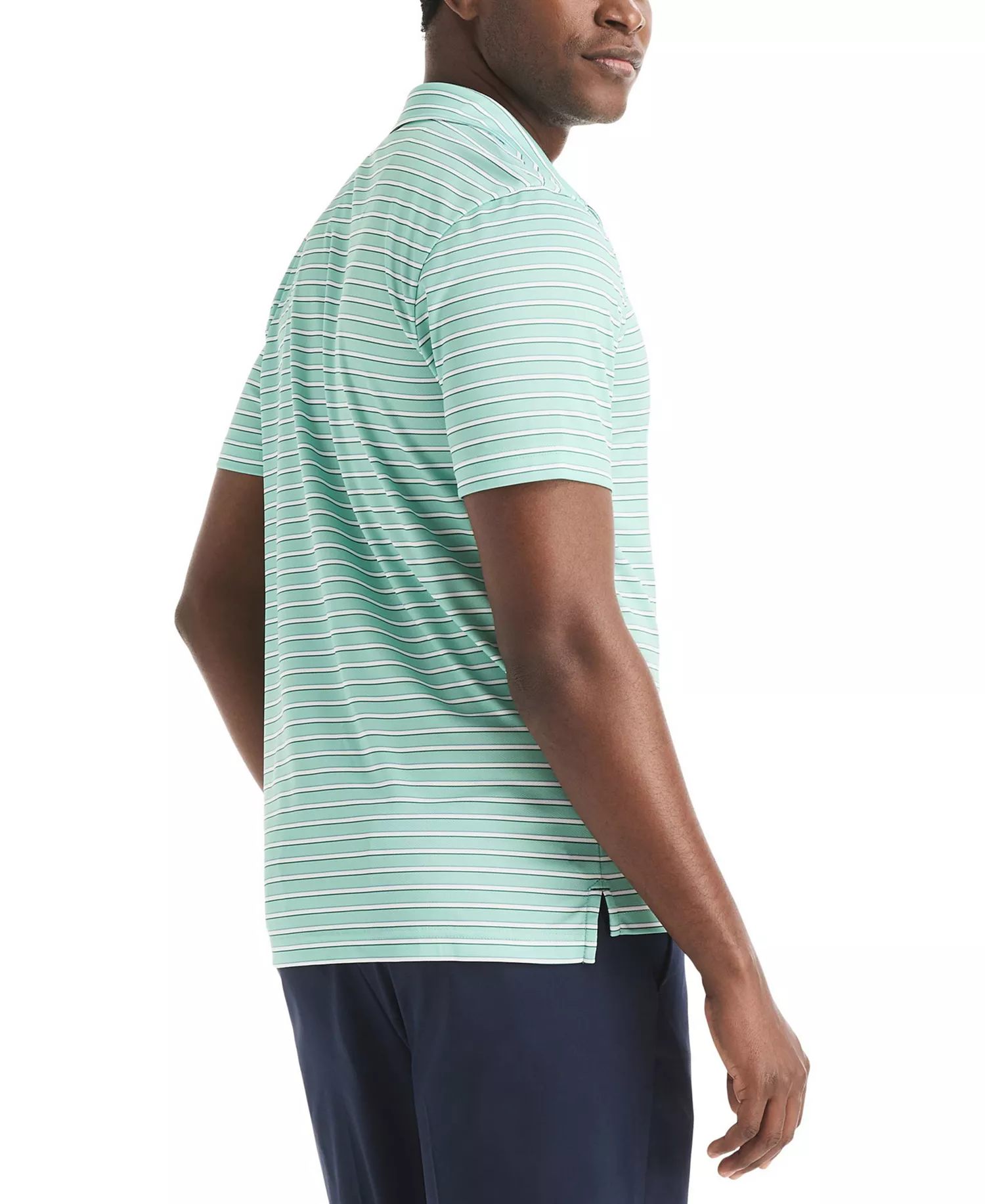 Men's Short-Sleeve Stripe Print Golf Polo Shirt - Aqua Green - L