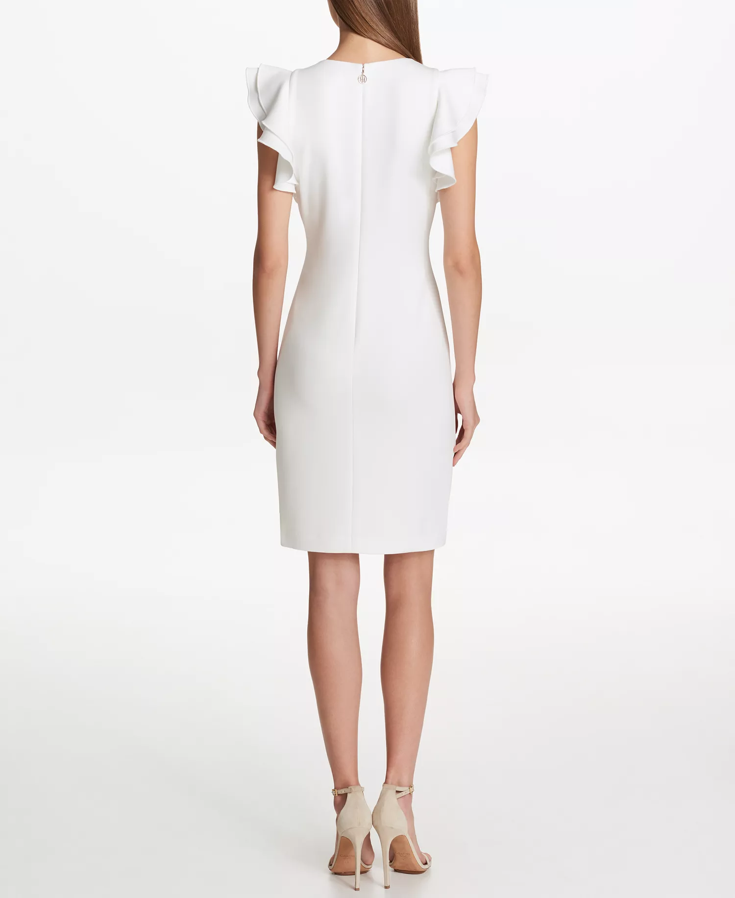 Women's Scuba Sheath Dress With Flutter Sleeves - Ivory - 14