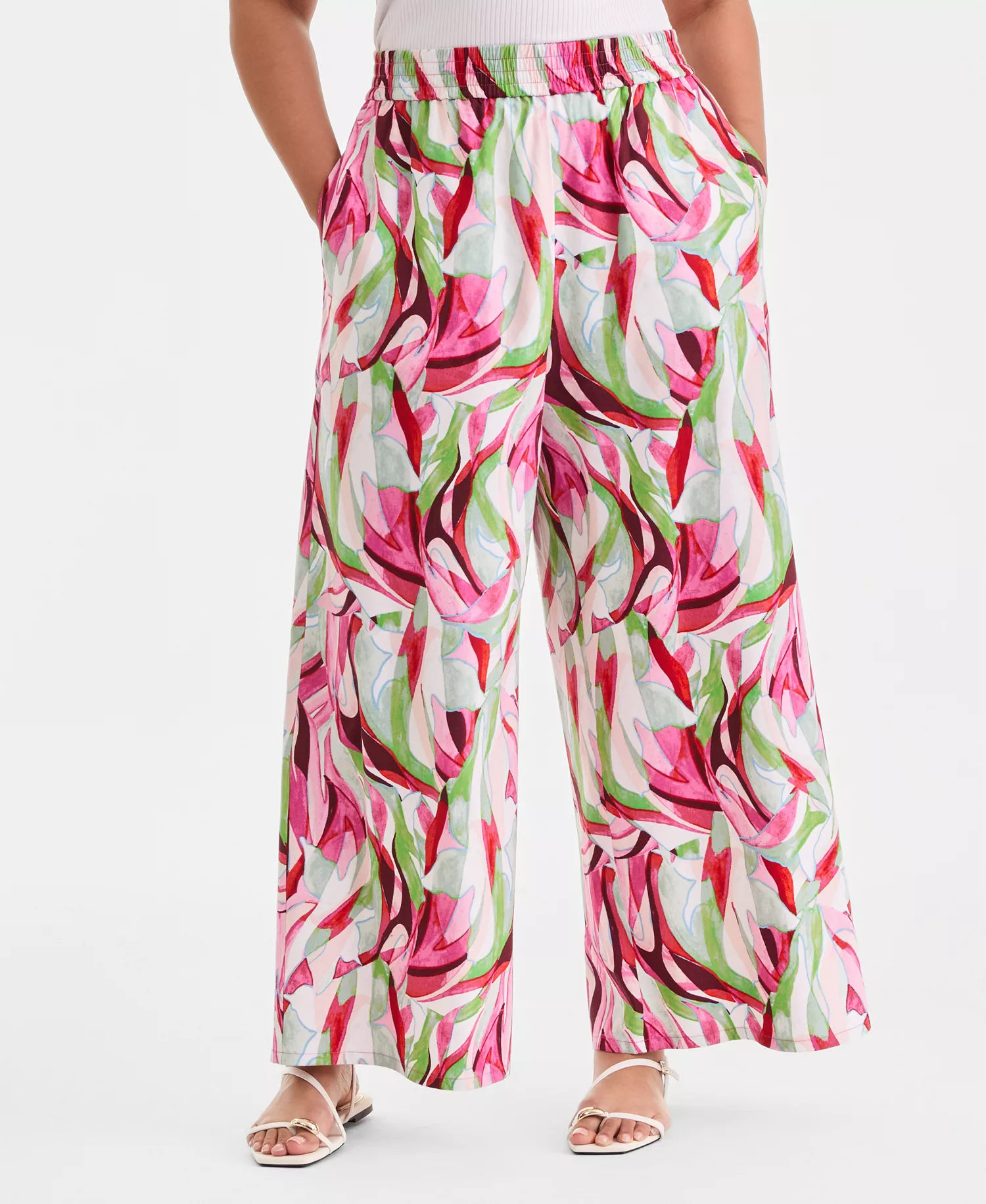 Plus Size Printed Pull-On Wide-Leg Pants, Created for Macy's - Casey Abstract - 0X