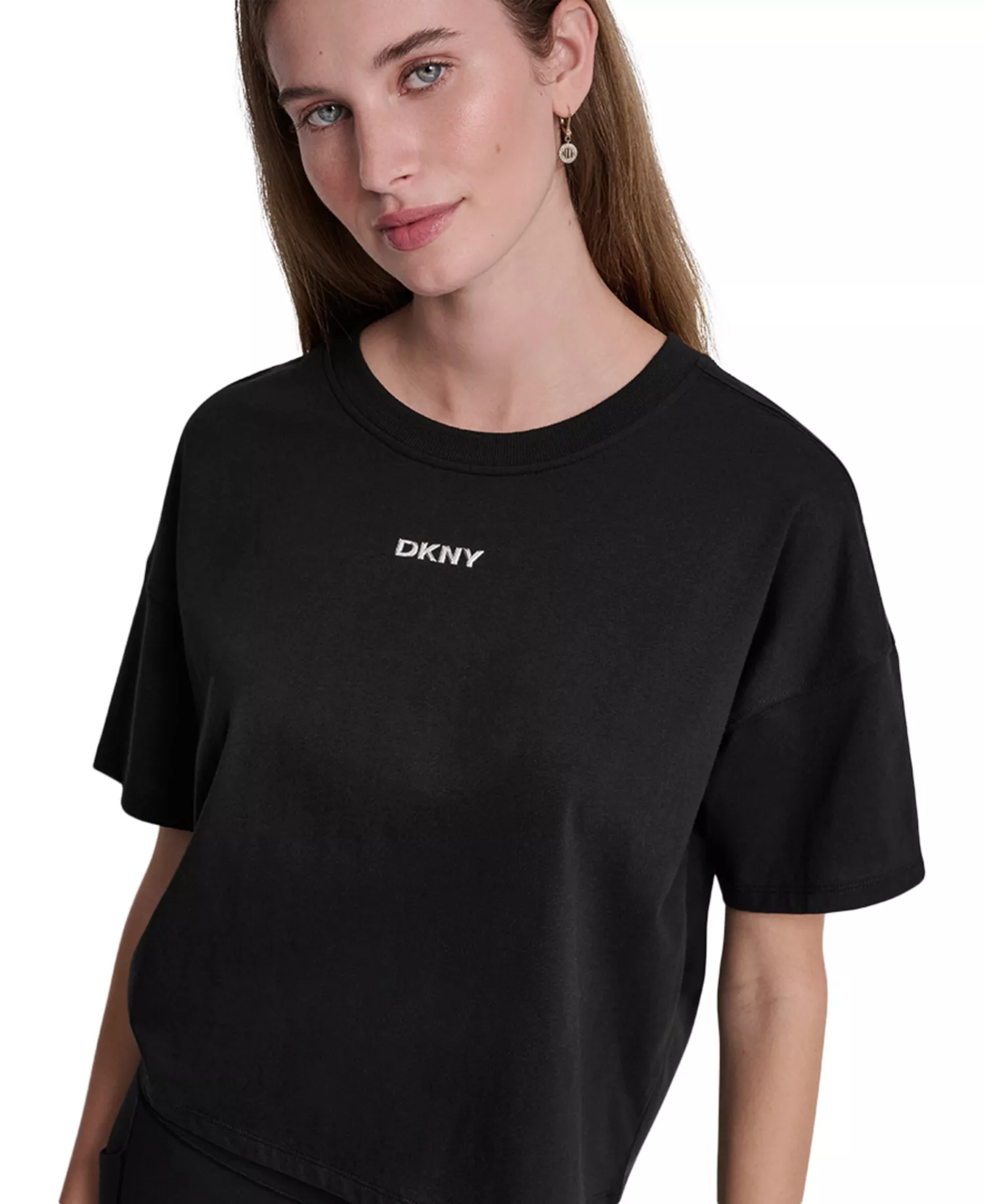 Women's Metallic Bubble Logo Drop Shoulder Pull-On T-Shirt - Black - L