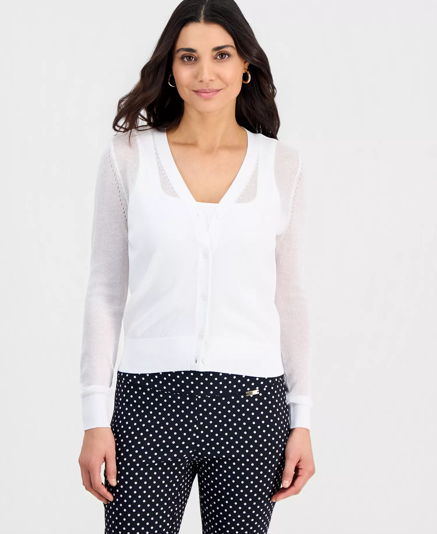 Petite Button-Front Cardigan, Exclusively at Macy's - Bright White - P/L