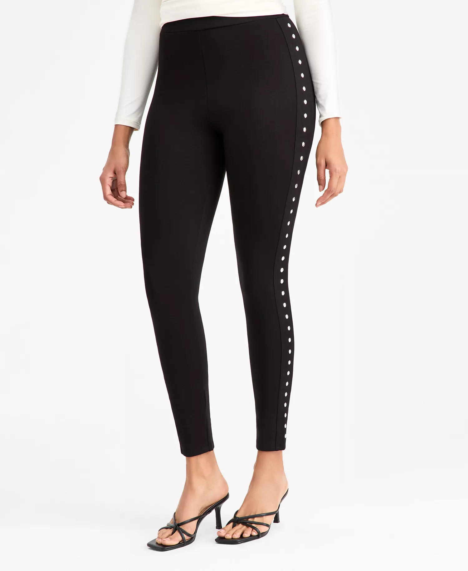 Women's Ponté-Knit Studded Leggings, Macy's Exclusive - Deep Black - M