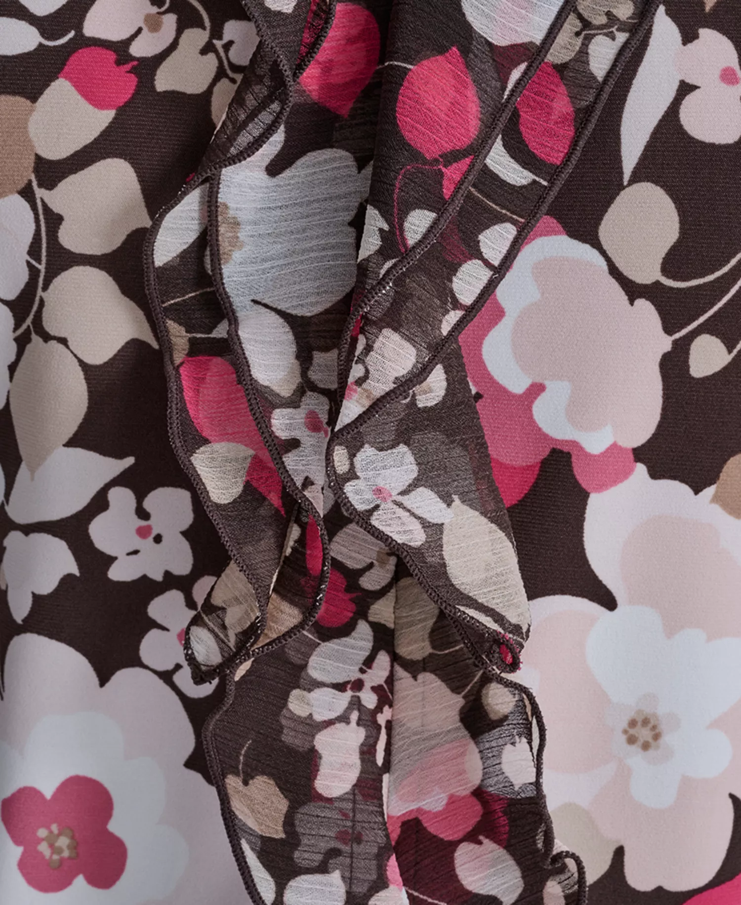 Women's Floral Mixed Media Ruffle Top - Chicory Multi - L