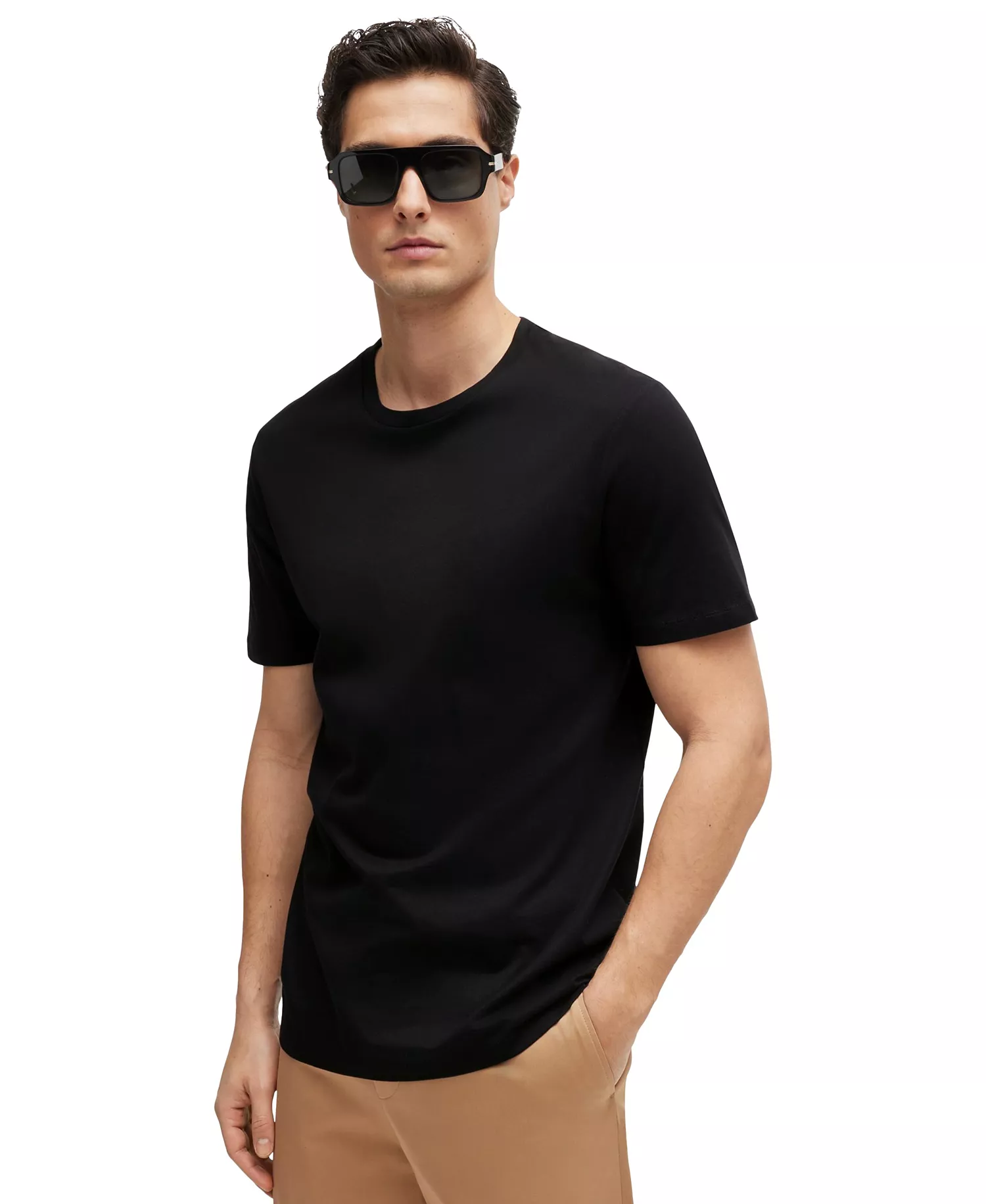 Men's Slim-Fit Mercerized-Cotton T-shirt - Black - 2XL