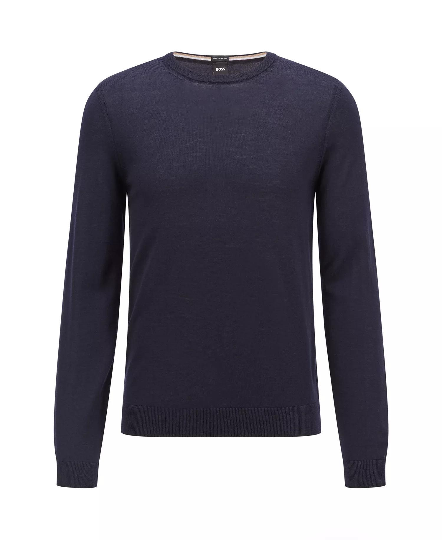 Men's Slim-Fit Merino Wool Sweater - Dark Blue - 2XL