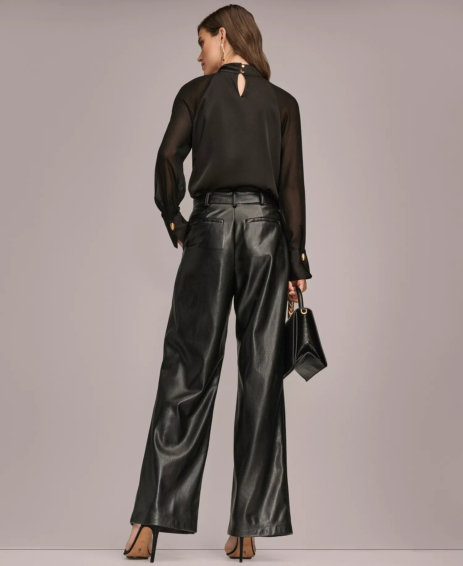 Women's High Neck Mix Media Blouse - Black - S