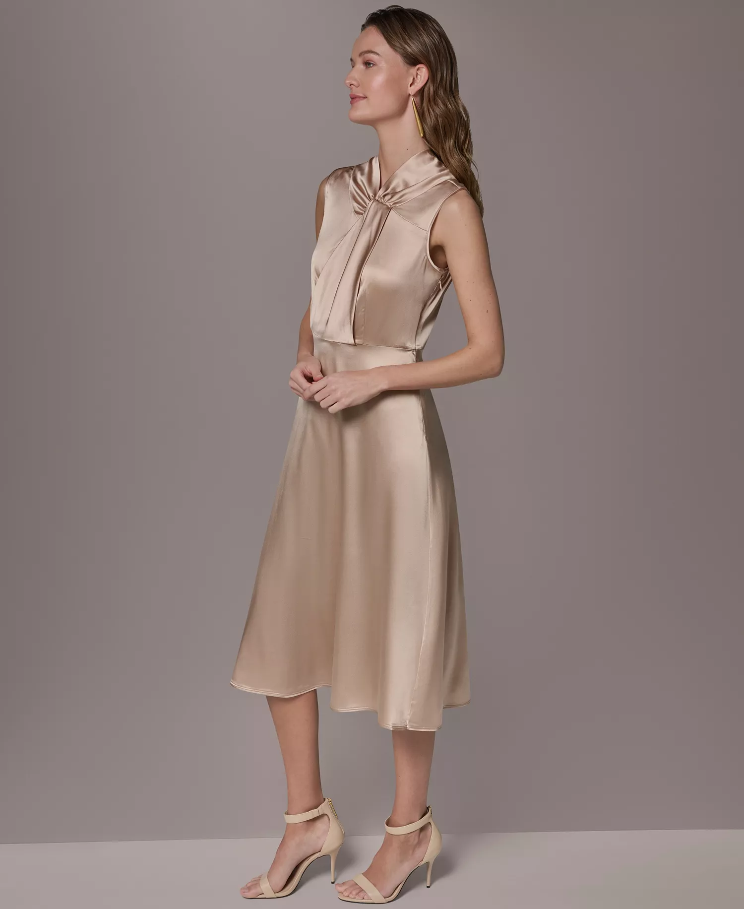 Women's Silk Mock Neck A-Line Dress - Snow Petal - 10
