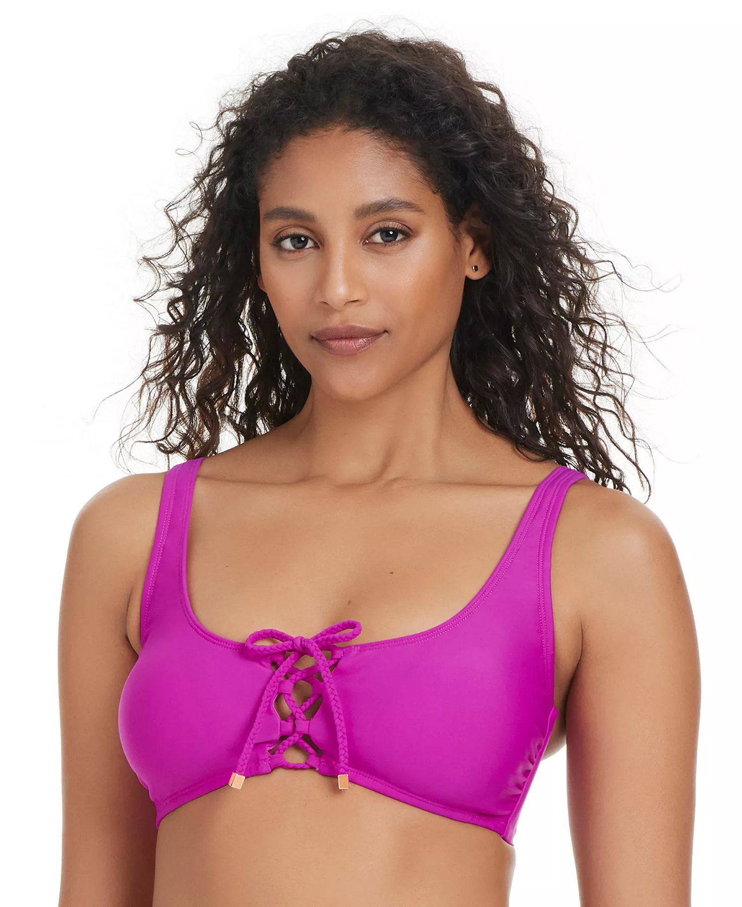 Women's Unraveled Lace-Up Bikini Top, Exclusively at Macy's - Fuchsia - L