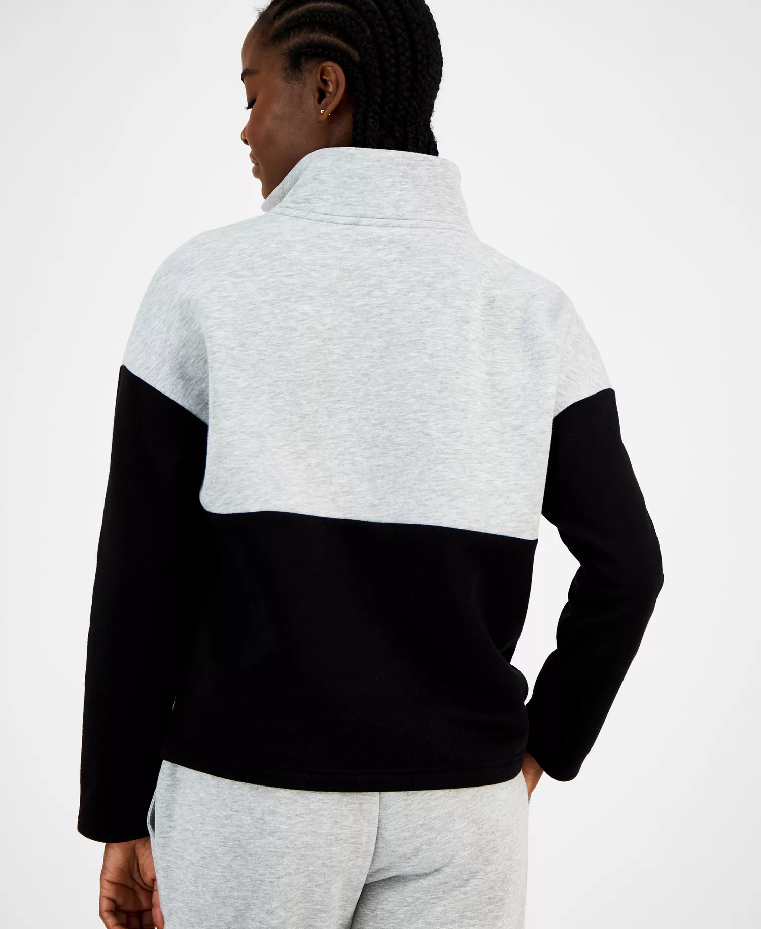 Women's Colorblock Quarter Zip Sweatshirt  - Stone Grey Heather/black - L