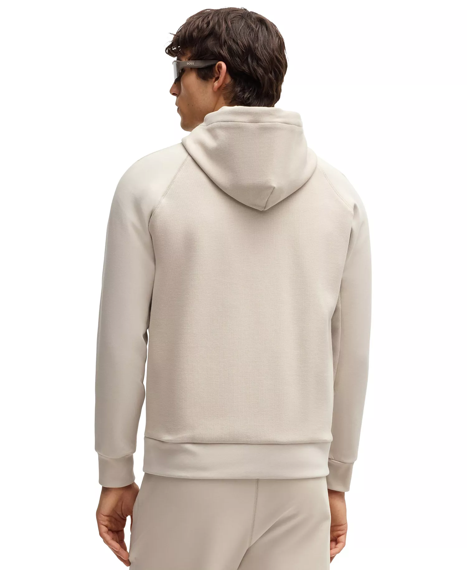 Men's Cotton-Blend Zip-Up Hoodie - Open Beige - XXXL