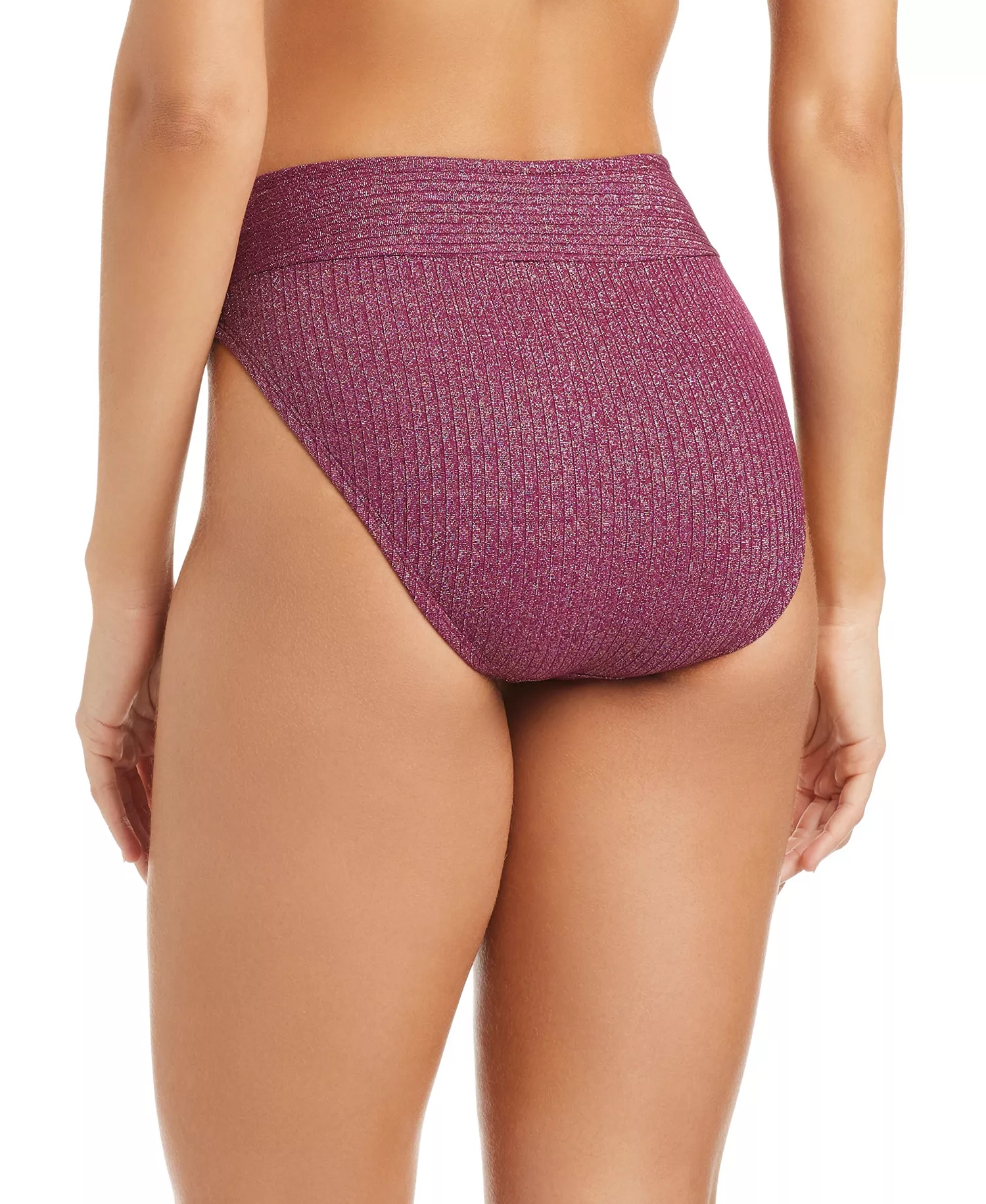 Women's Rib & Shine V-Waist High-Leg Swim Bottoms, Macy's Exclusive - Burgandy - L