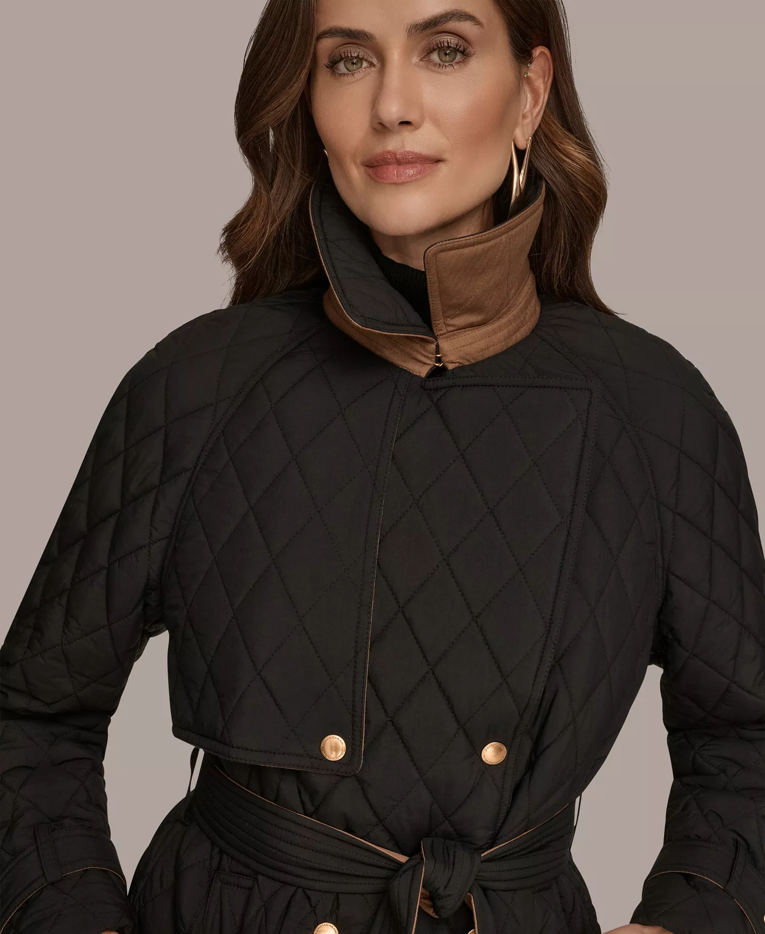 Women's Belted Maxi Quilted Coat - Black - M