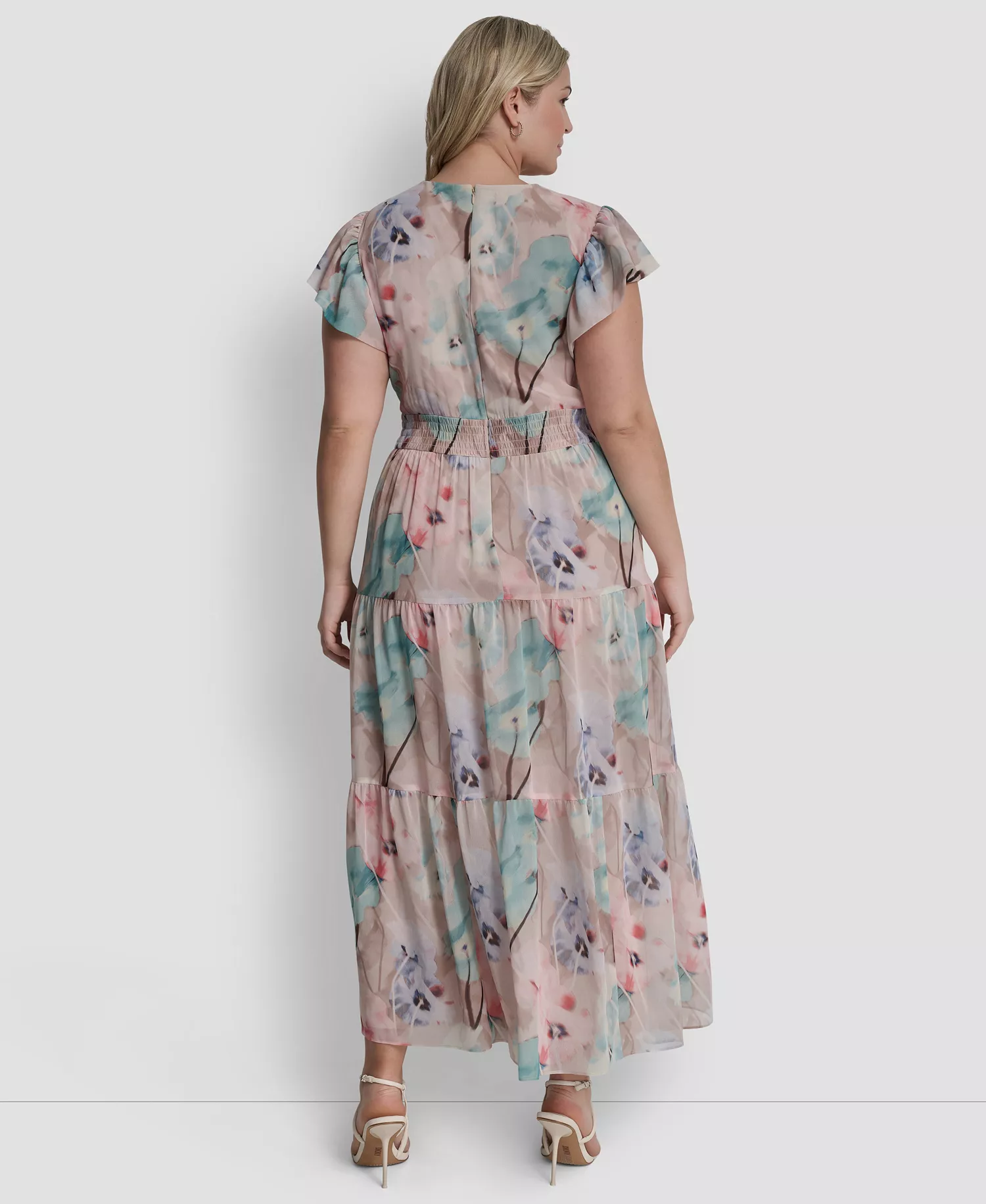 Plus Size Ruffle Short-Sleeve V-Neck Tie Waist Maxi Dress - Moonlight Multi - 14W