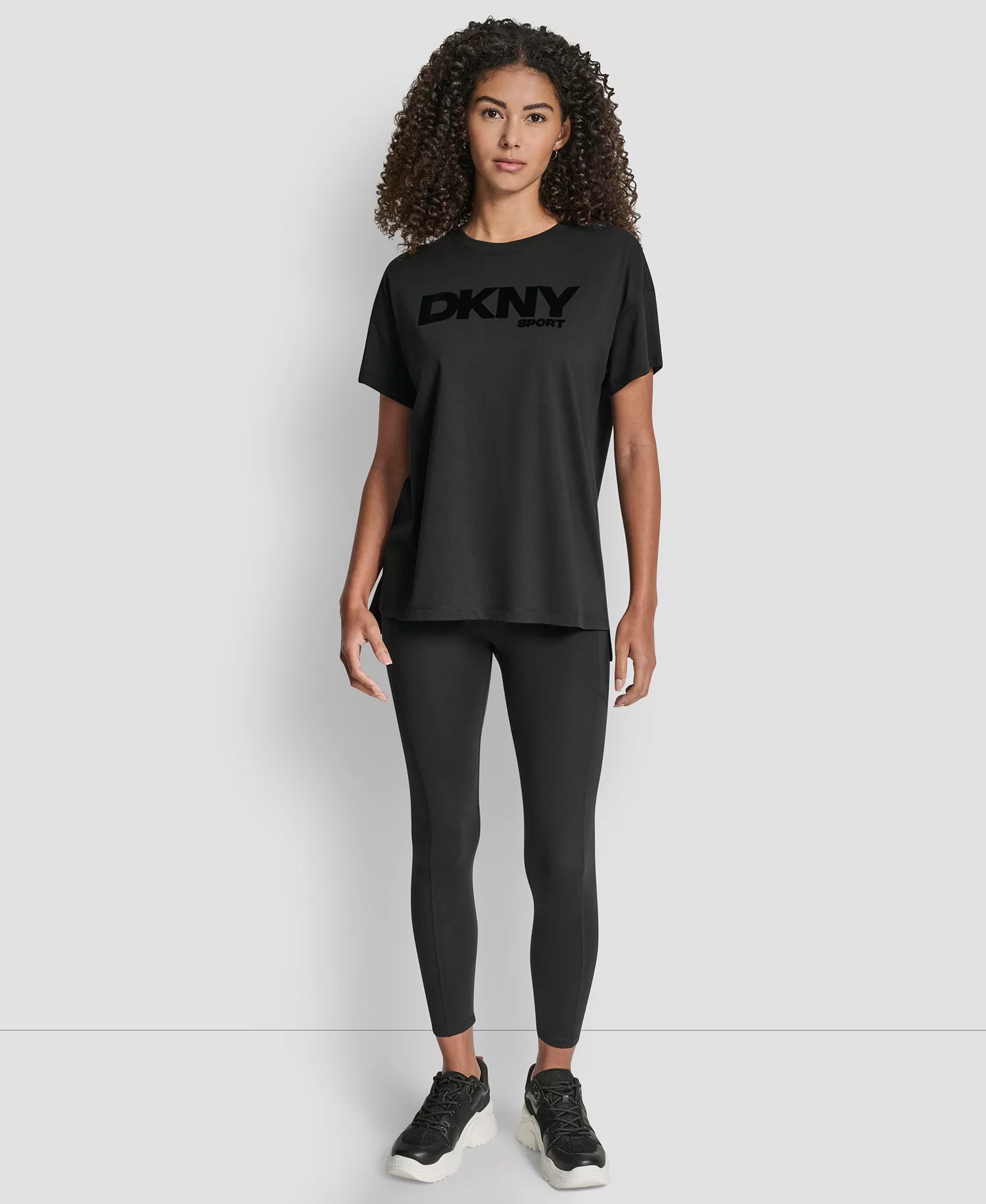 Women's Flocked Logo Drop Shoulder T-Shirt - Black - L