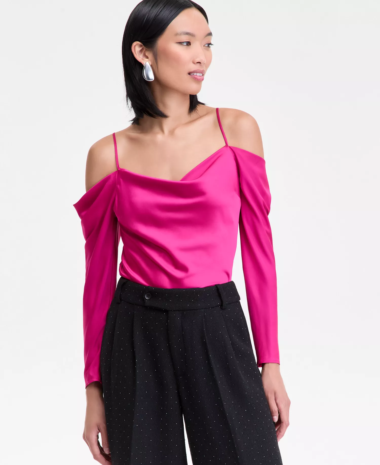 Women's Cold-Shoulder Draped Blouse, Macy's Exclusive - Bright Fuchsia - 2XL