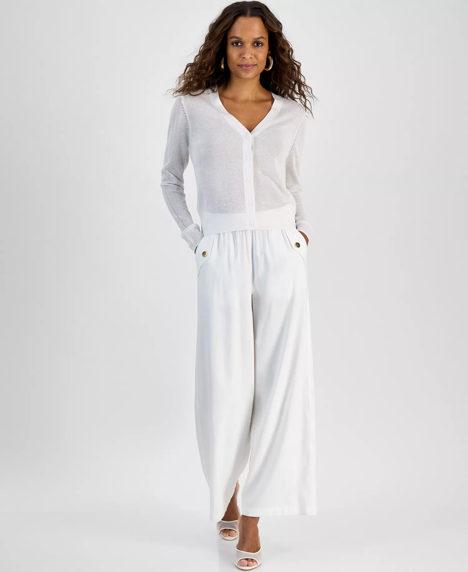 Petite Button-Front Cardigan, Exclusively at Macy's - Bright White - P/L