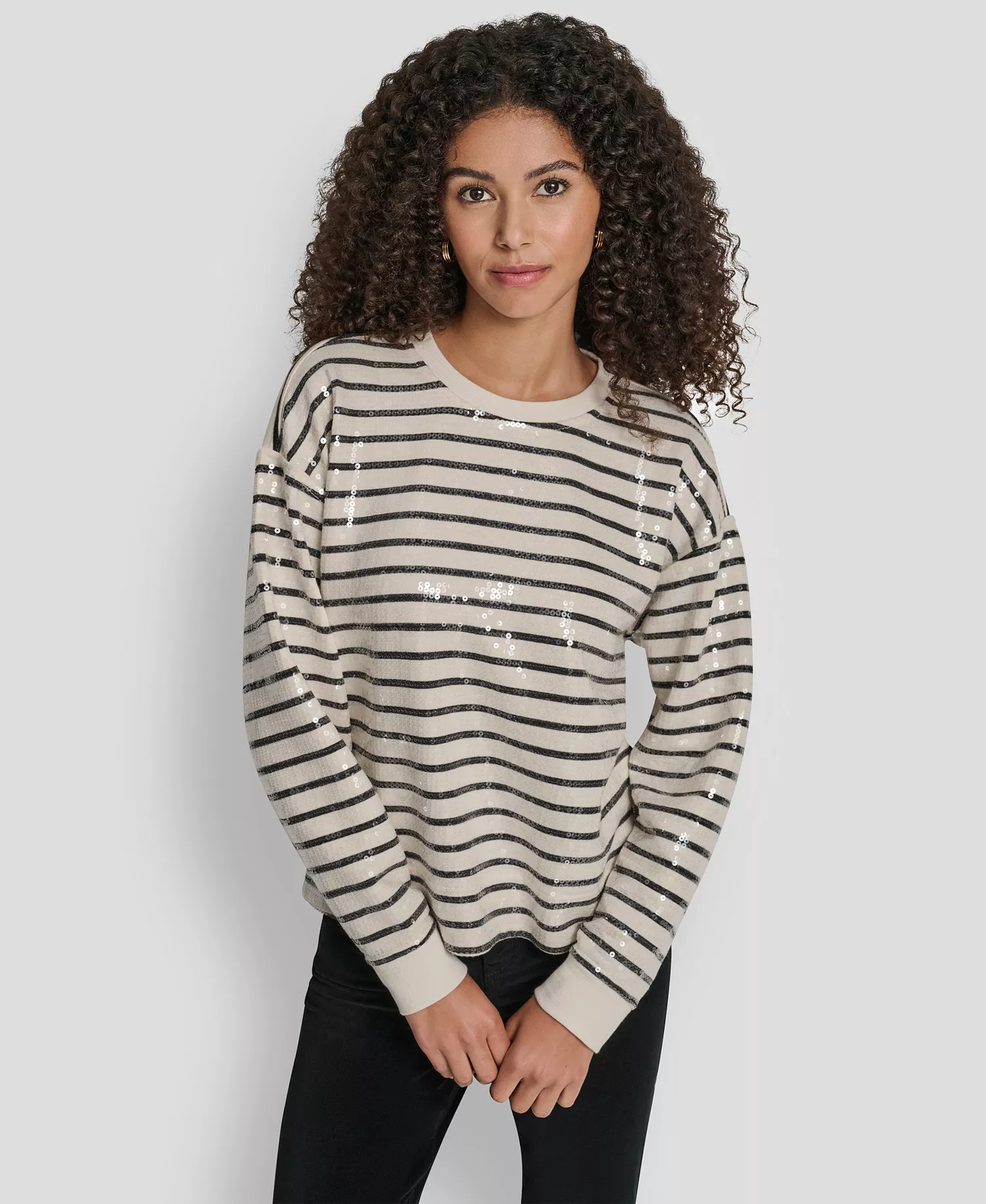 Women's Sequin Long-Sleeve Sweatshirt - Eggnog/black - L