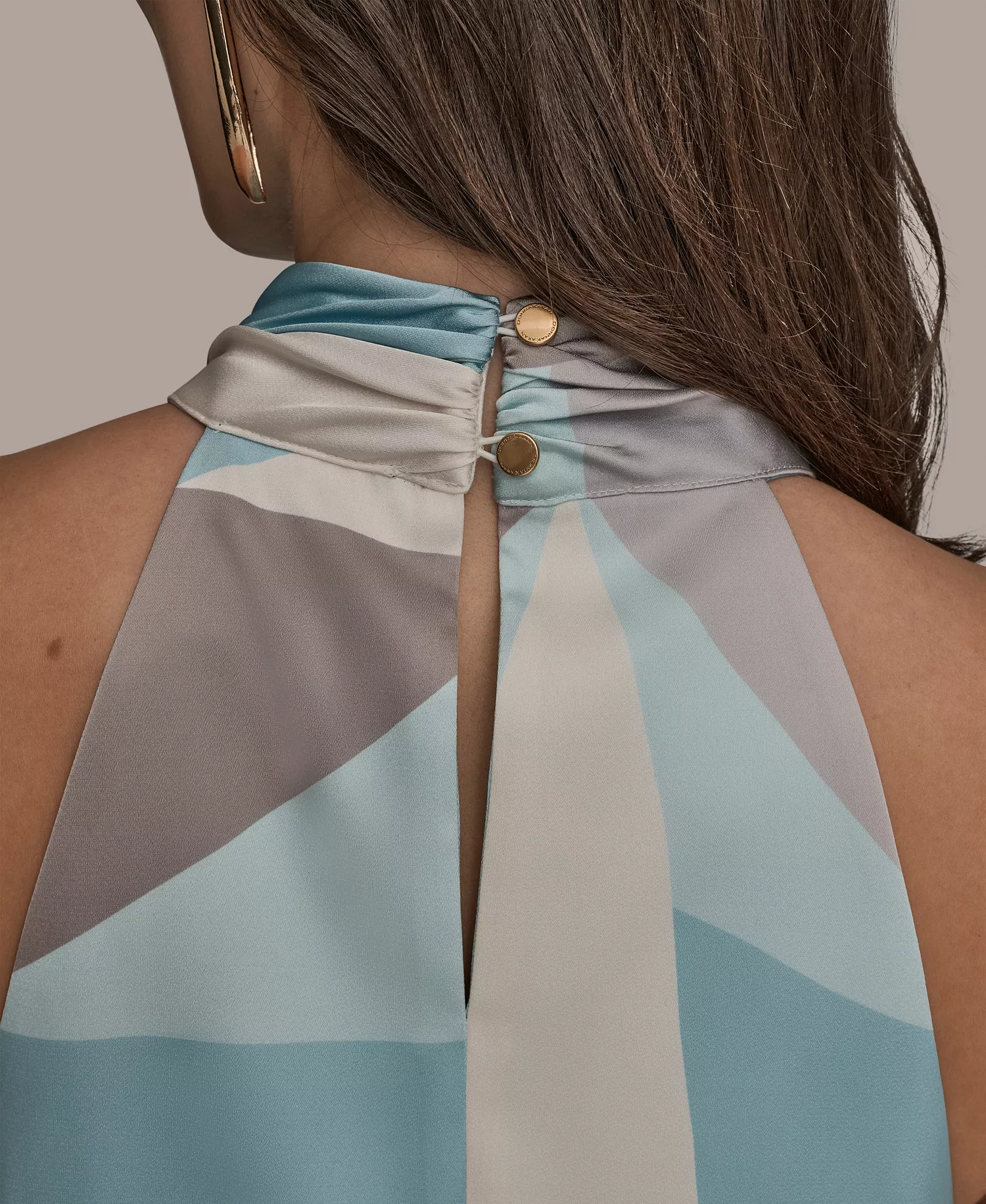 Women's Printed Twist Halter Neck Top - Haze Multi - L