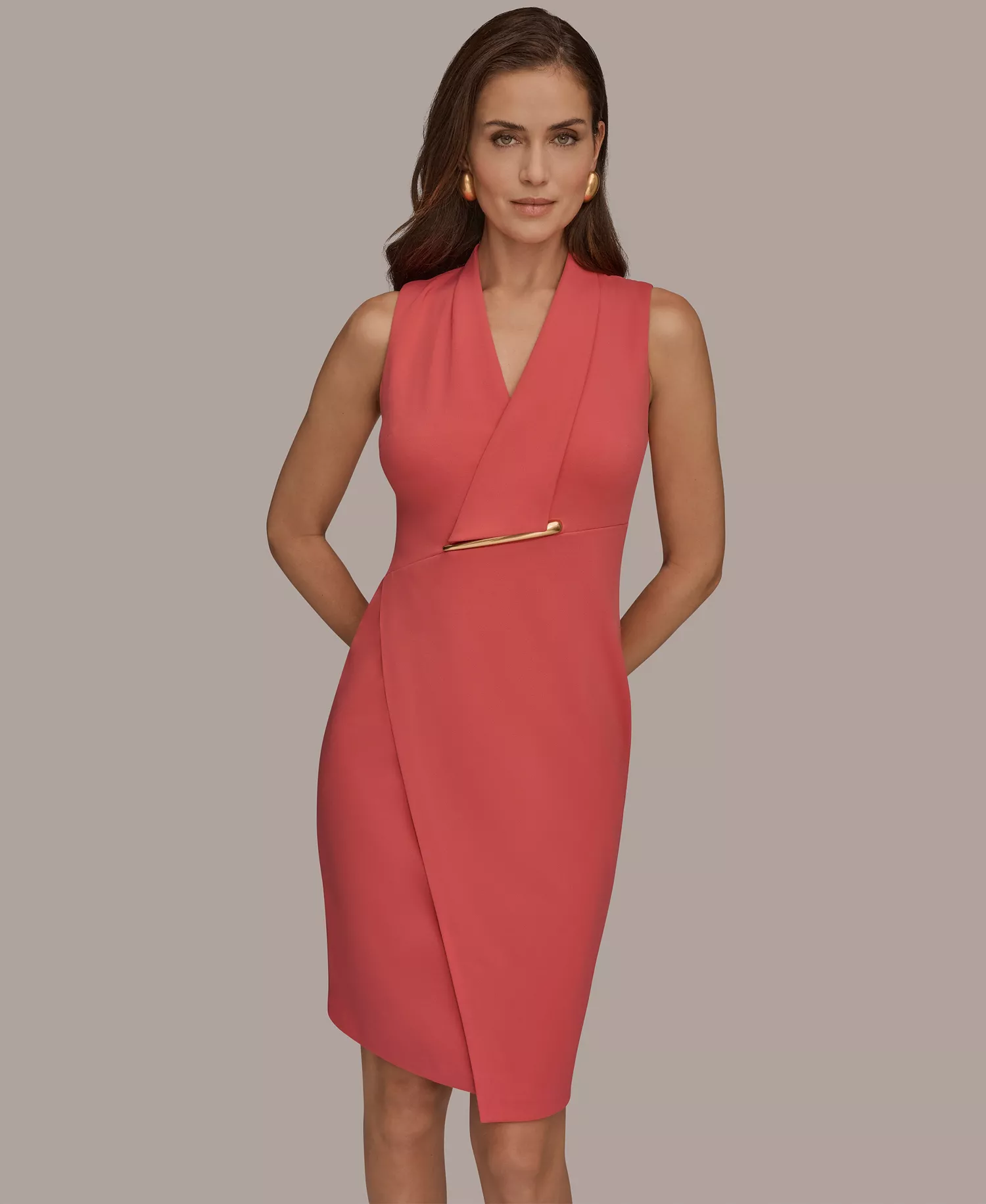 Women's V-Neck Wrap Sheath Dress - Azalea - 10