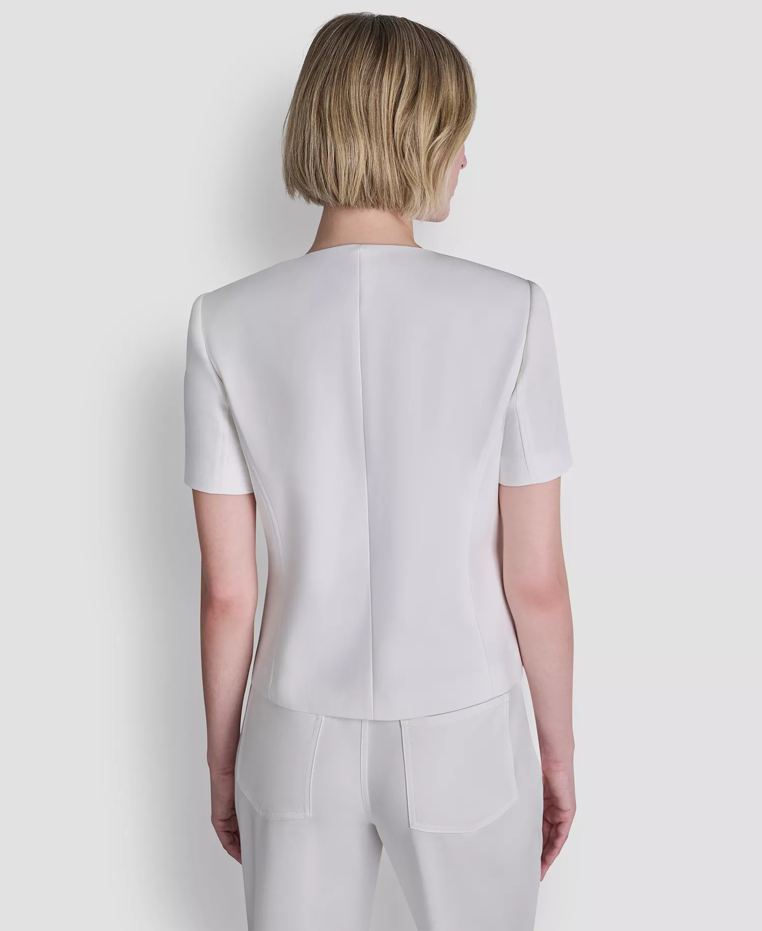 DKNY Women's Crew Neck Short-Sleeve Top and Straight Leg Pintuck Pants - Ivory - 10