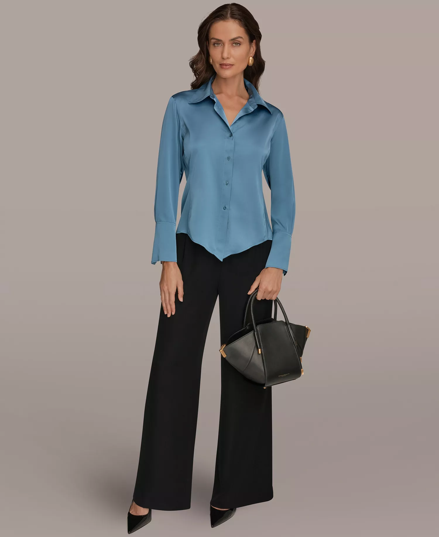 Women's Collared Long-Sleeve Blouse - Washed Indigo - L