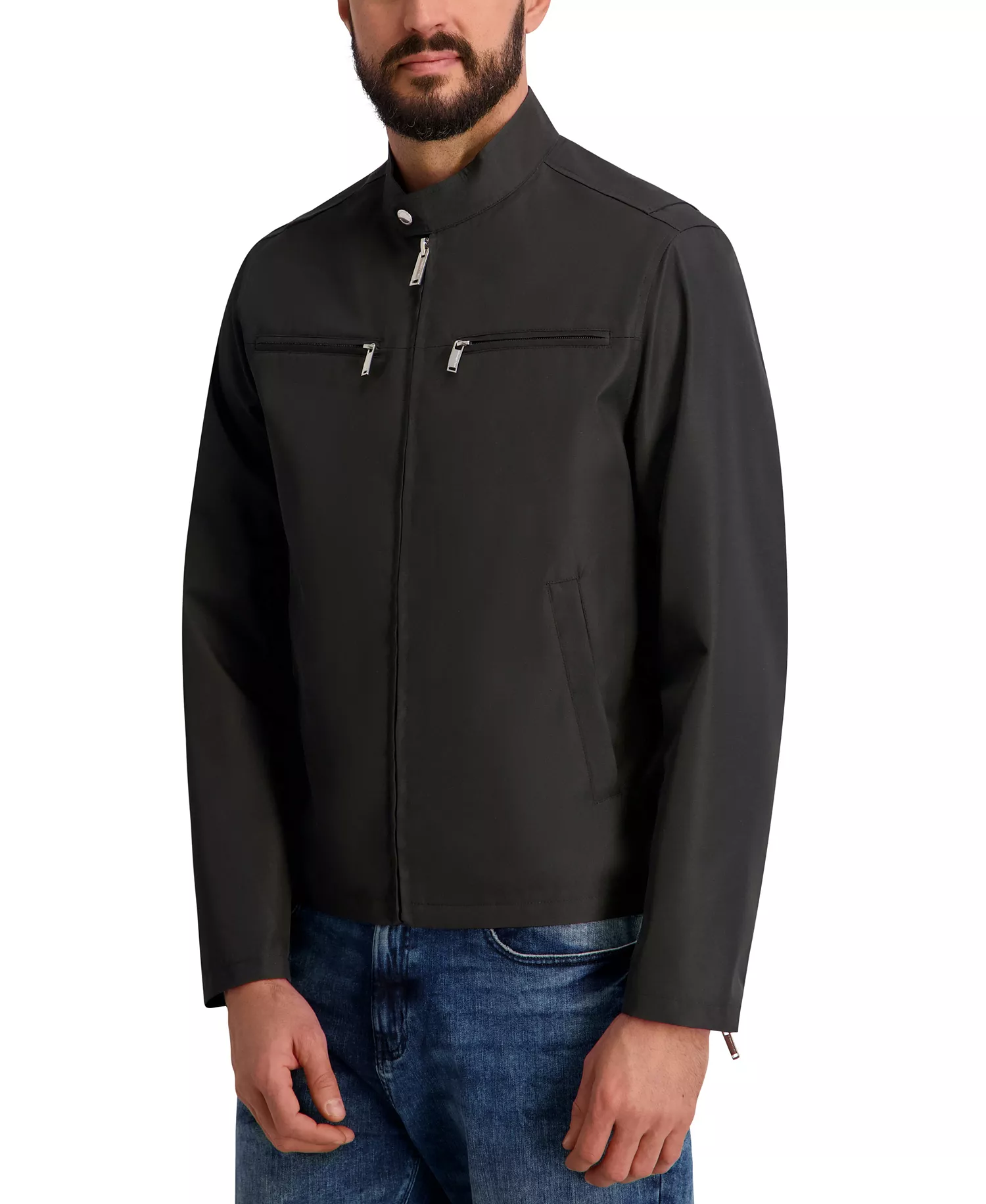 Men's Lightweight Band-Collar Jacket - Black - 2XL