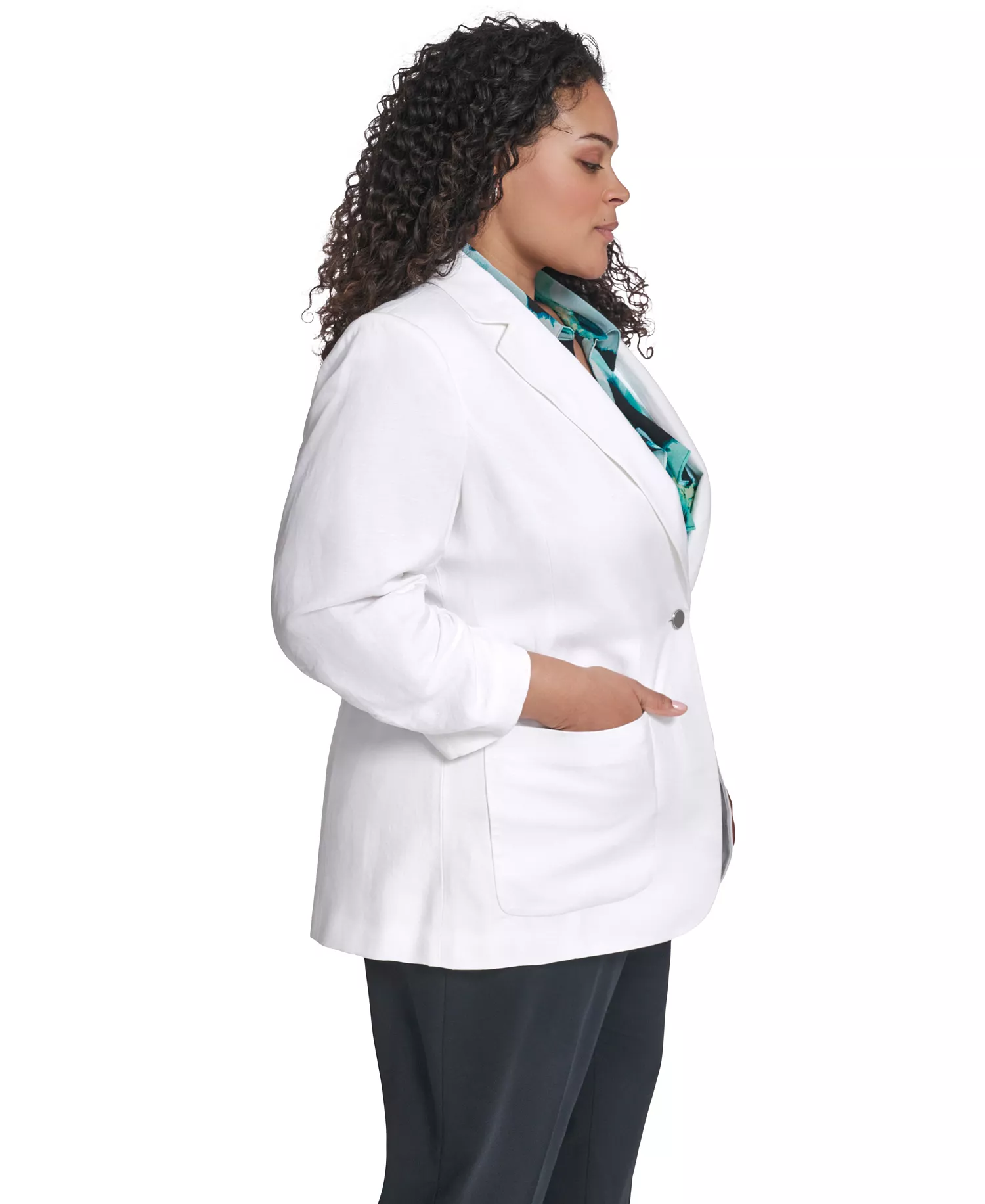 Plus Size Notch Collared Jacket - White - 14W