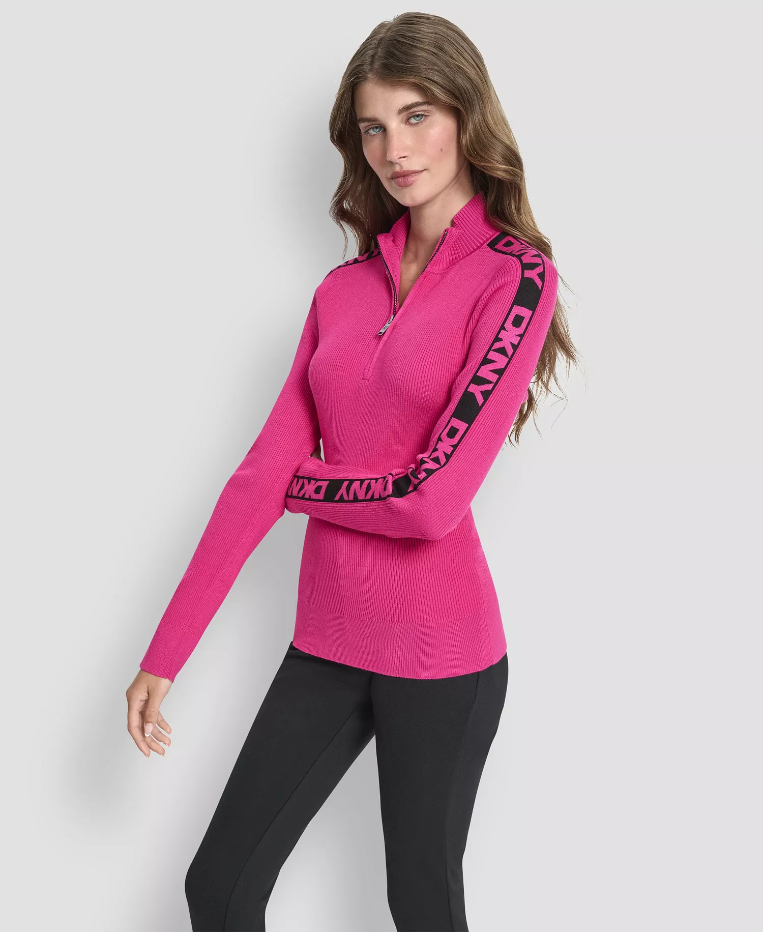 Women's Quarter Zip Mock Neck Sweater - Fuchsia - S