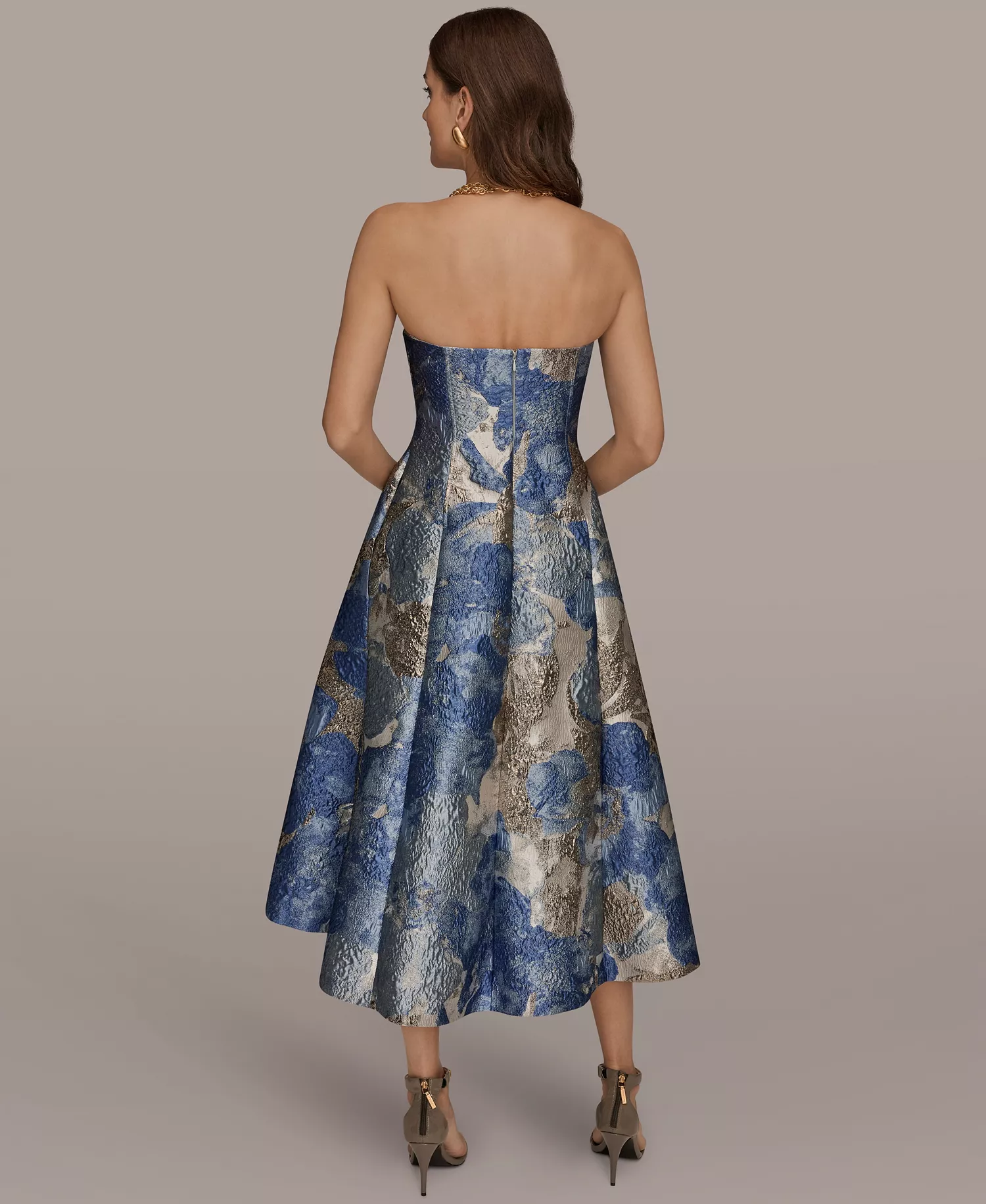 Women's Strapless Floral Midi Cocktail Dress - WASHED INDIGO MULTI - 10