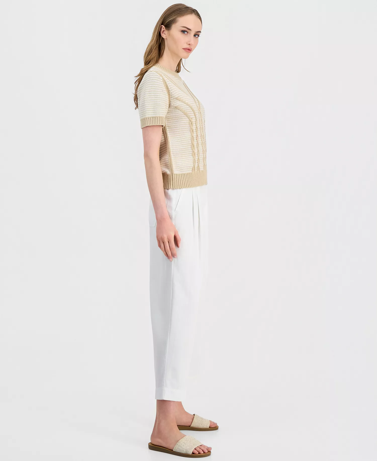 Jeans Women's Pleated Twill Wide-Leg Pants - Bright White - L