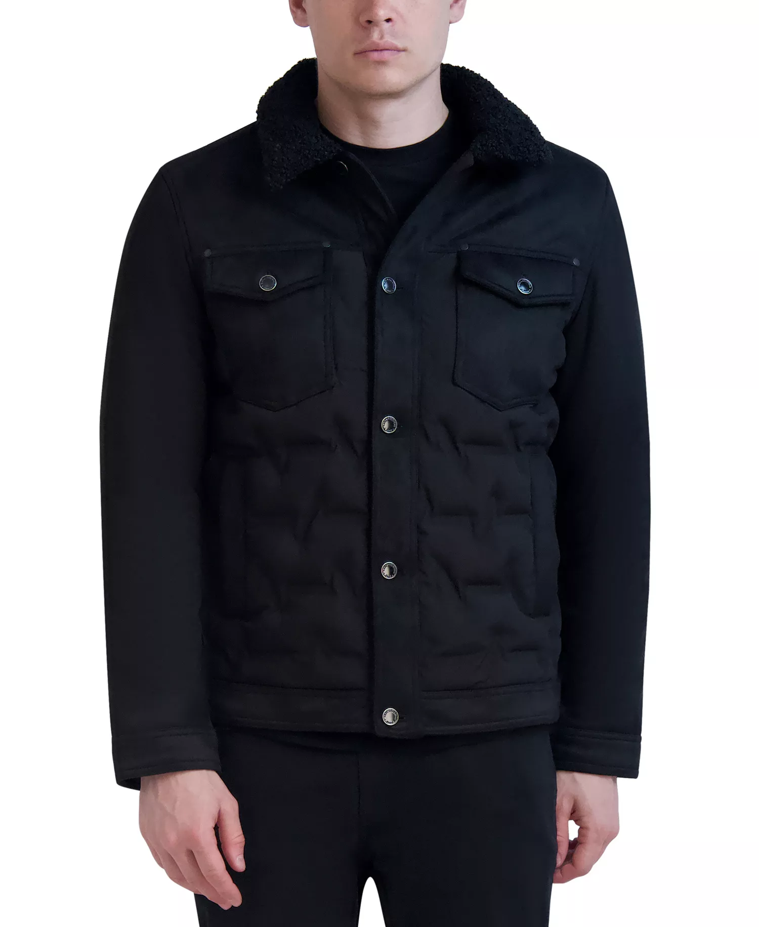 Paris Men's Quilted Trucker Jacket - Black - S