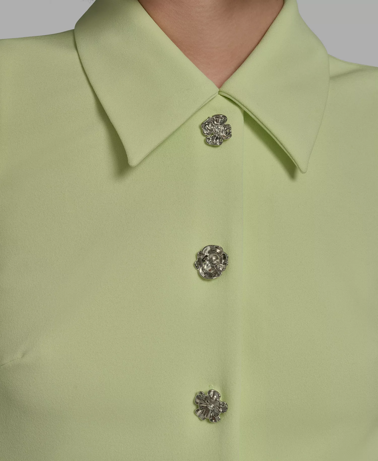Women's Flower-Button Collared Sleeveless Shift Dress - Tea Green - 0
