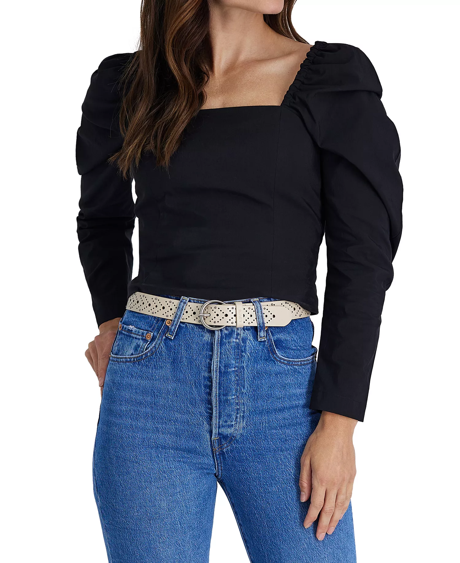 Women's Studded Fully Adjustable Perforated Leather Belt - Wheat - X-Large