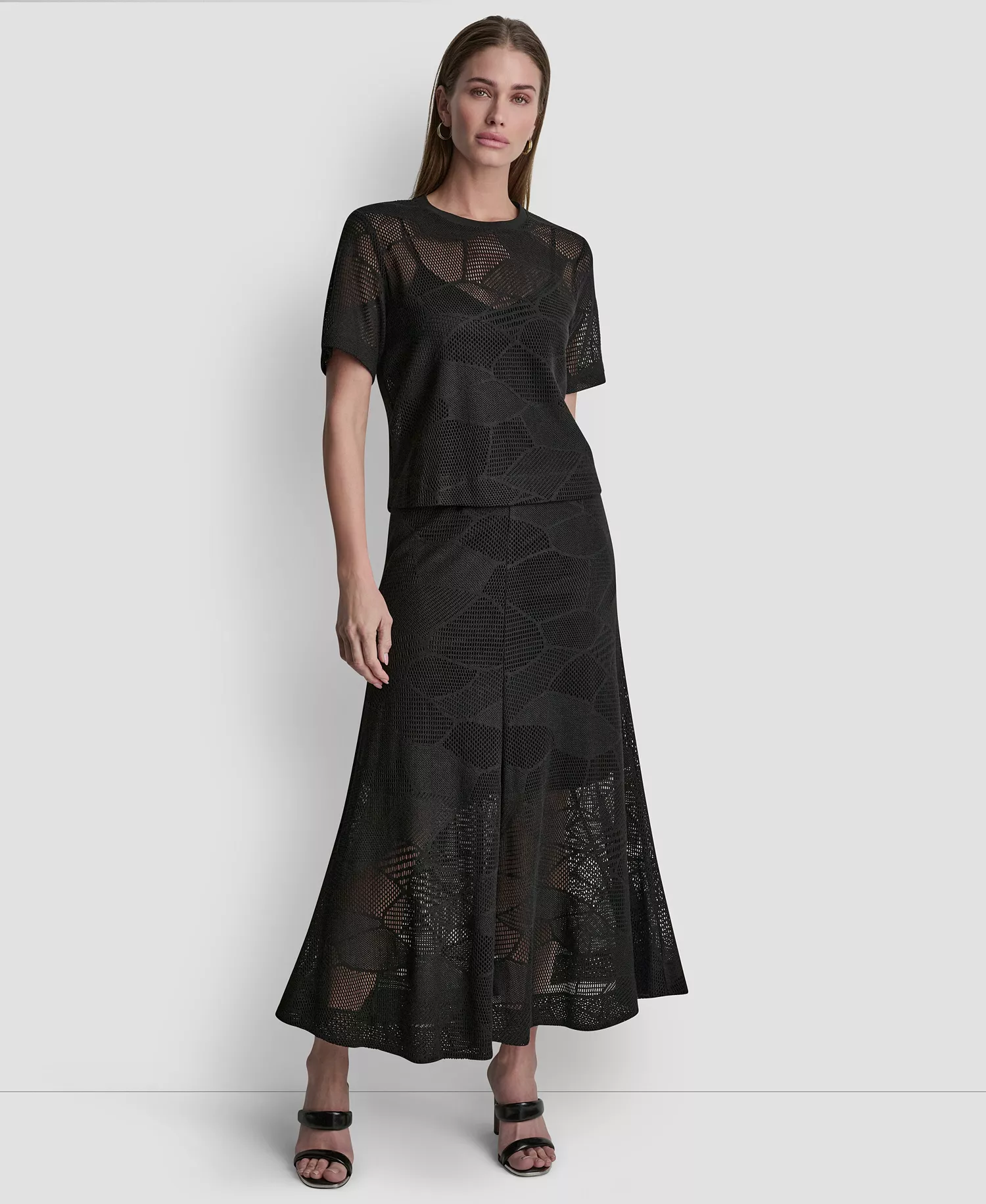 Women's Crewneck Short-Sleeve Croton Lace Top - Black - L