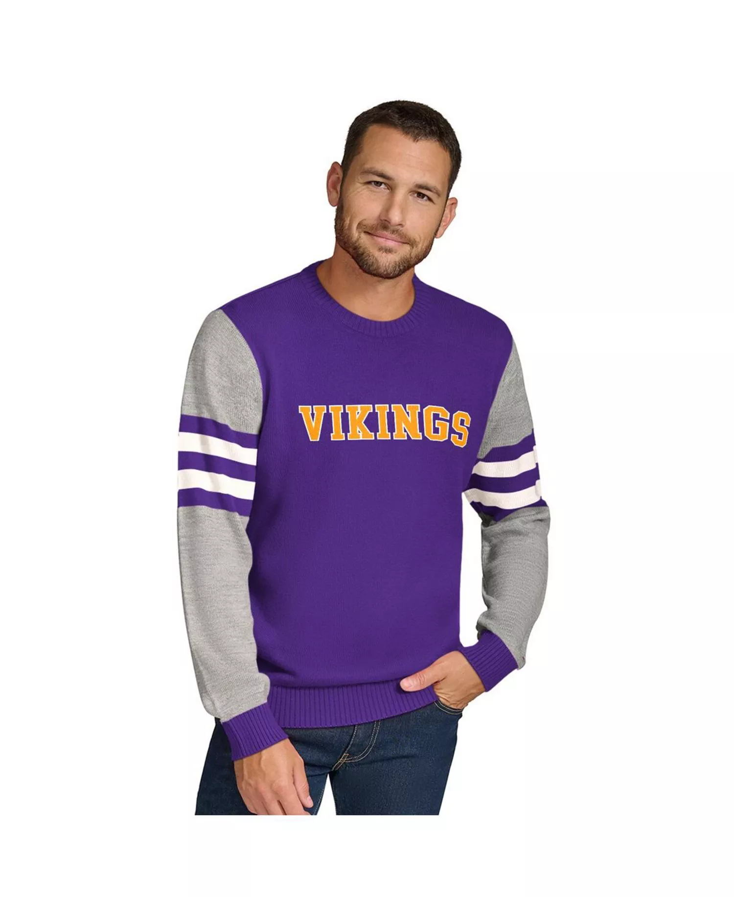 Men's Purple/Heather Gray Minnesota Vikings Acrylic Crewneck Pullover Sweatshirt - Purple, Heather Gray - XXL