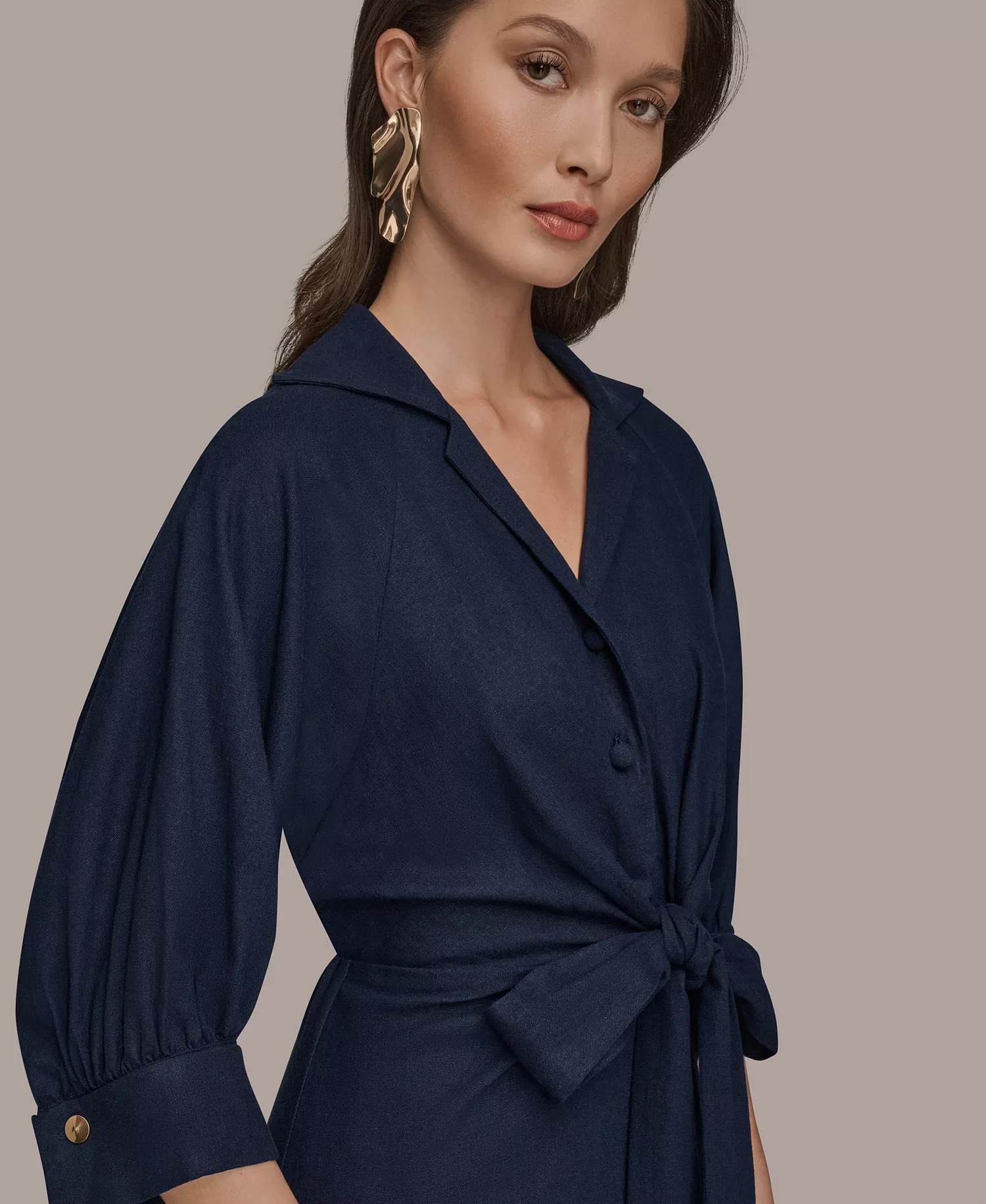 Women's Collared 3/4-Sleeve Midi Dress - Nightfall - 10