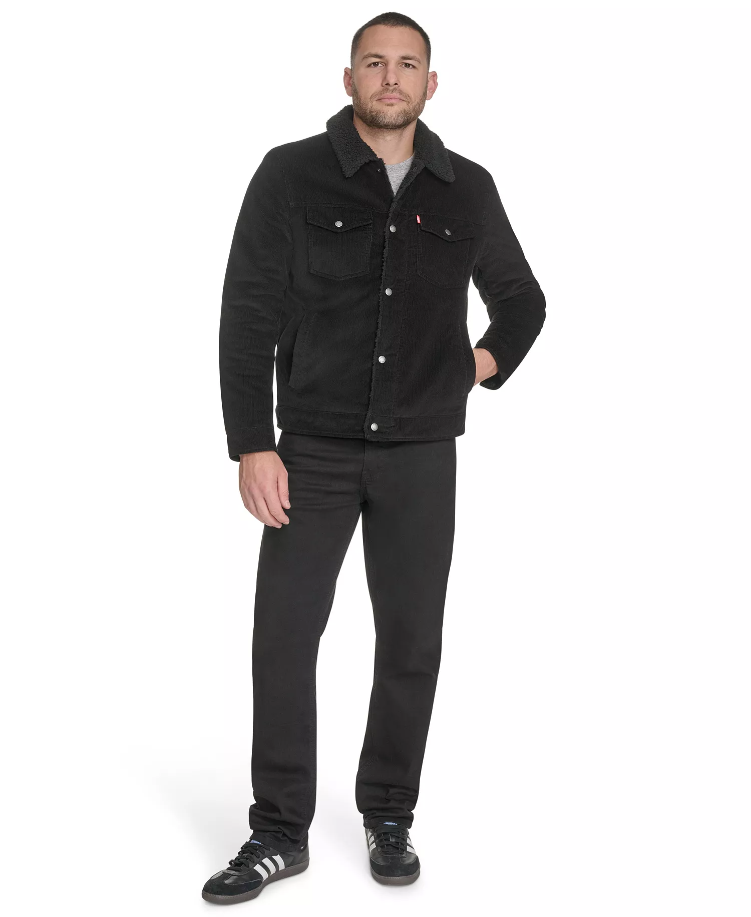 Men's Corduroy Trucker with Sherpa Collar Jacket - Black - L