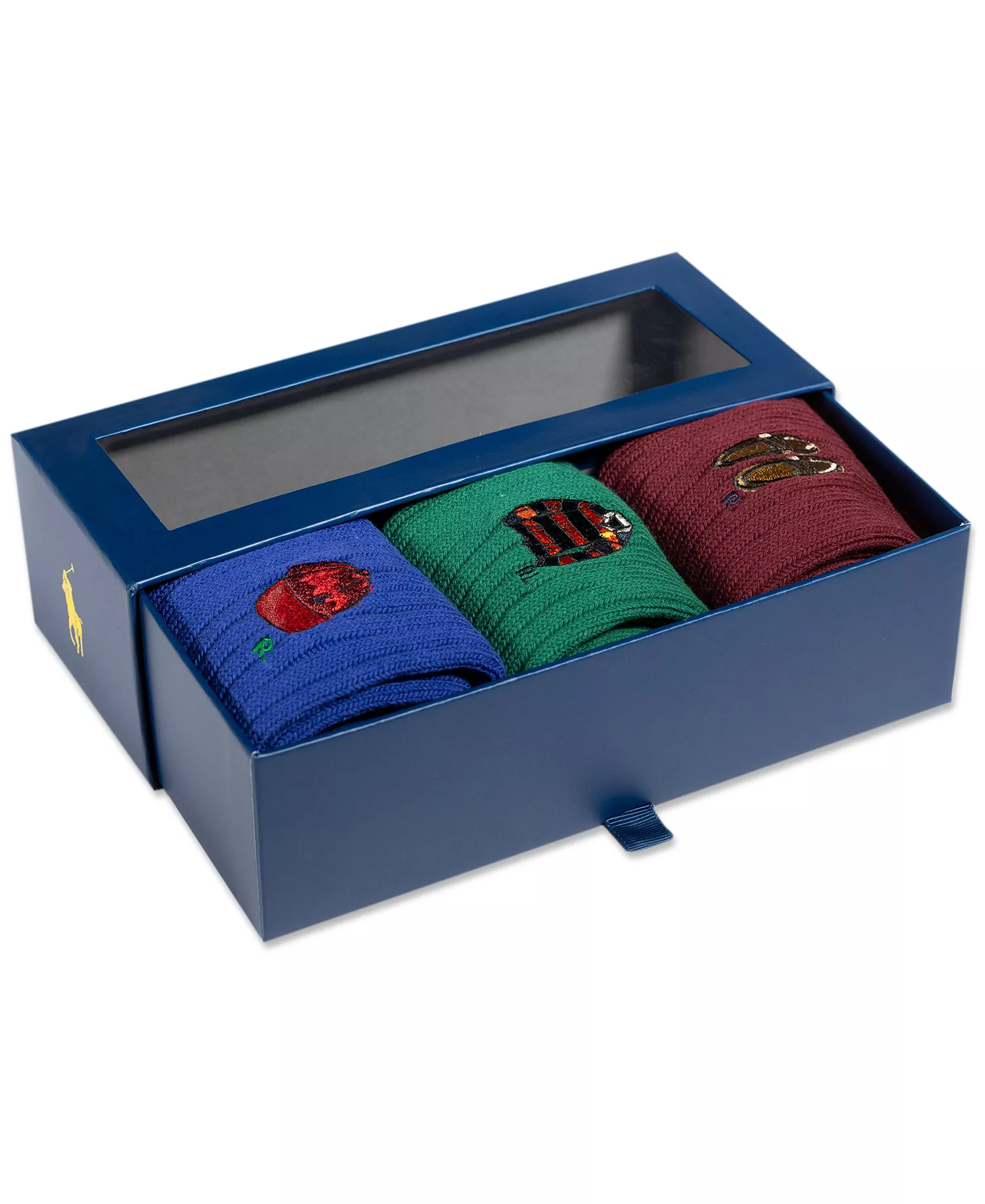 Men's 3-Pack Novely Embroidered Socks Gift Box - Wine - 7-12
