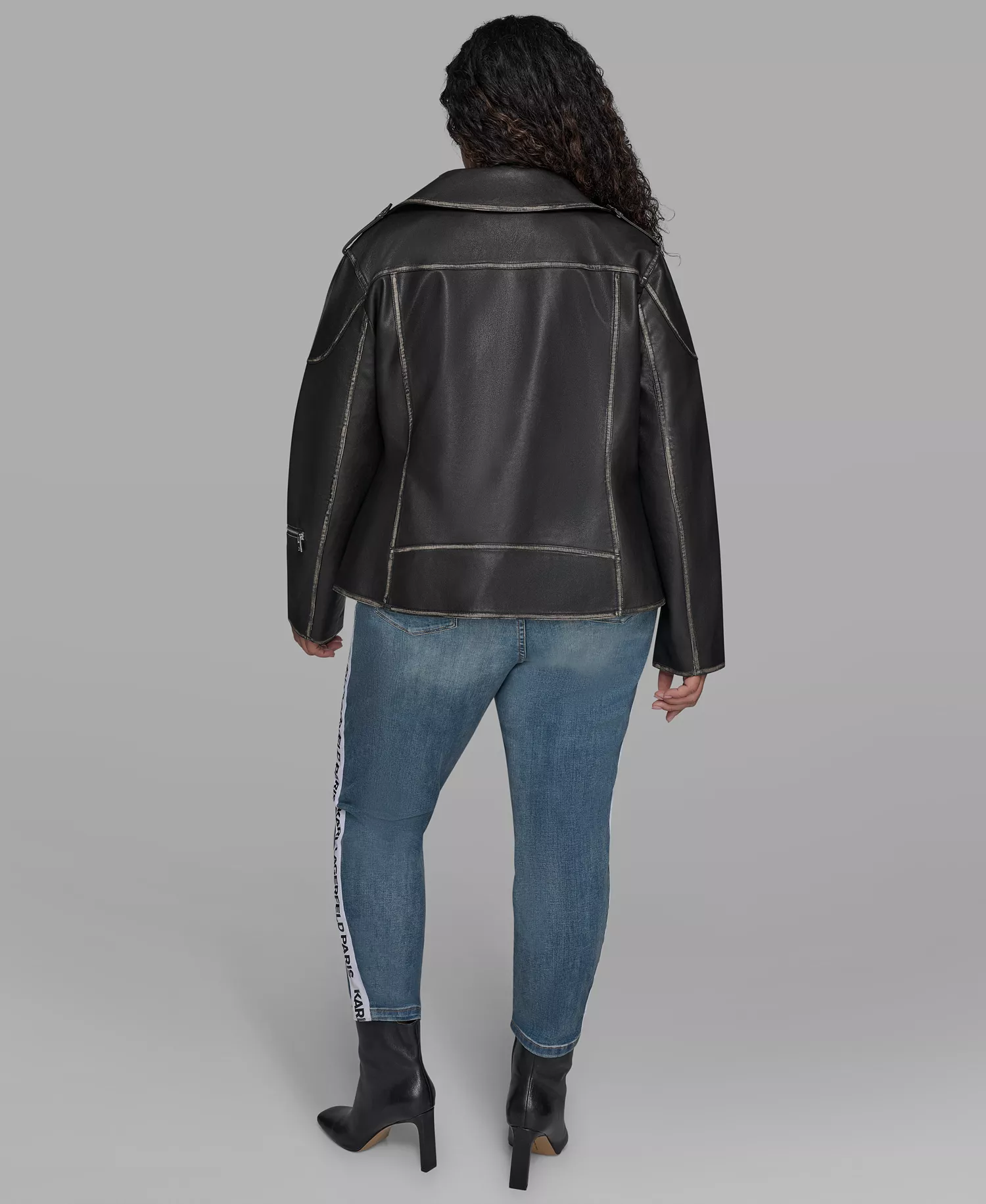 Plus Size Asymmetric Faux-Leather Belted Moto Coat - Black - 3X