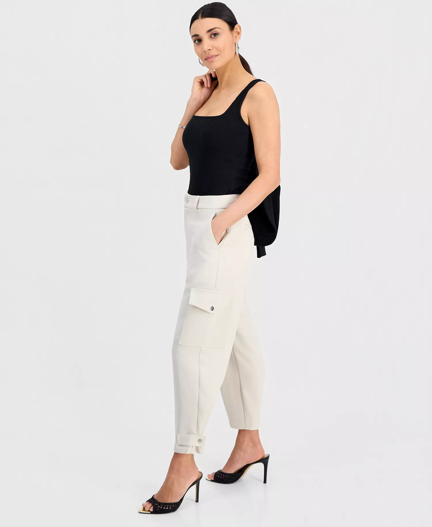 Petite High-Rise Cargo Pants, Created for Macy's - Soft Cream - 0P