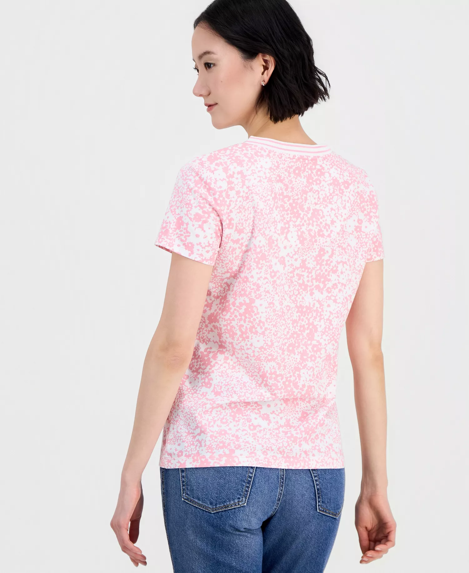 Women's V-Neck Short-Sleeve T-Shirt - English Rose/ Bright White - L