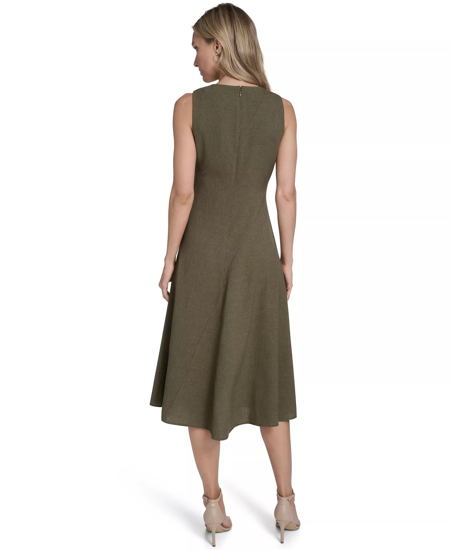Women's V-Neck Sleeveless Midi Dress - Caper - 10