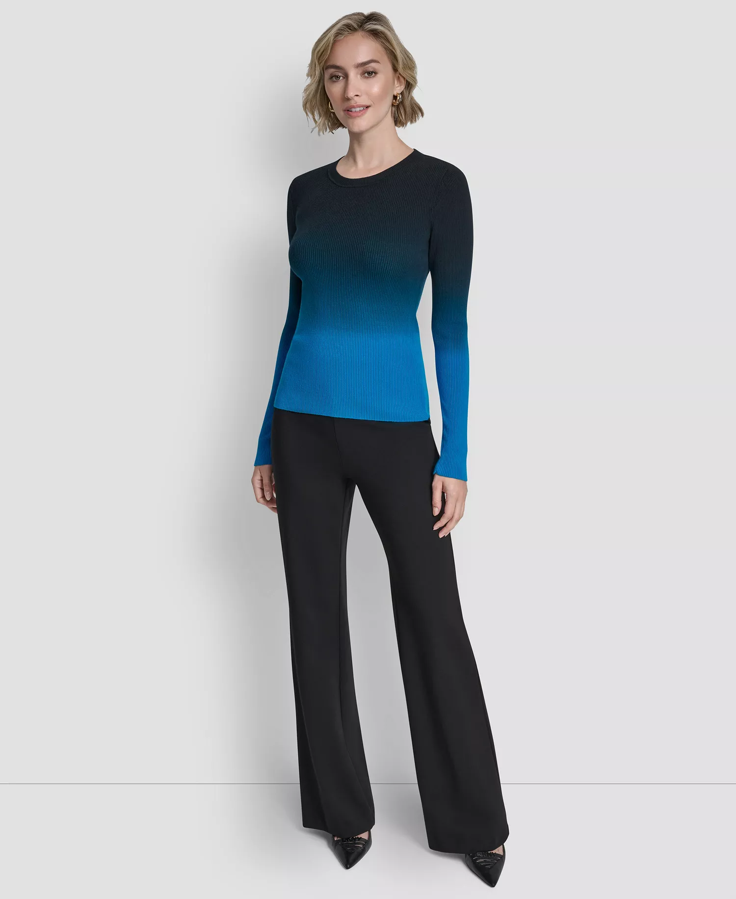 Women's Long-Sleeve Crewneck Dip Dye Sweater - Ocean Blue - XL