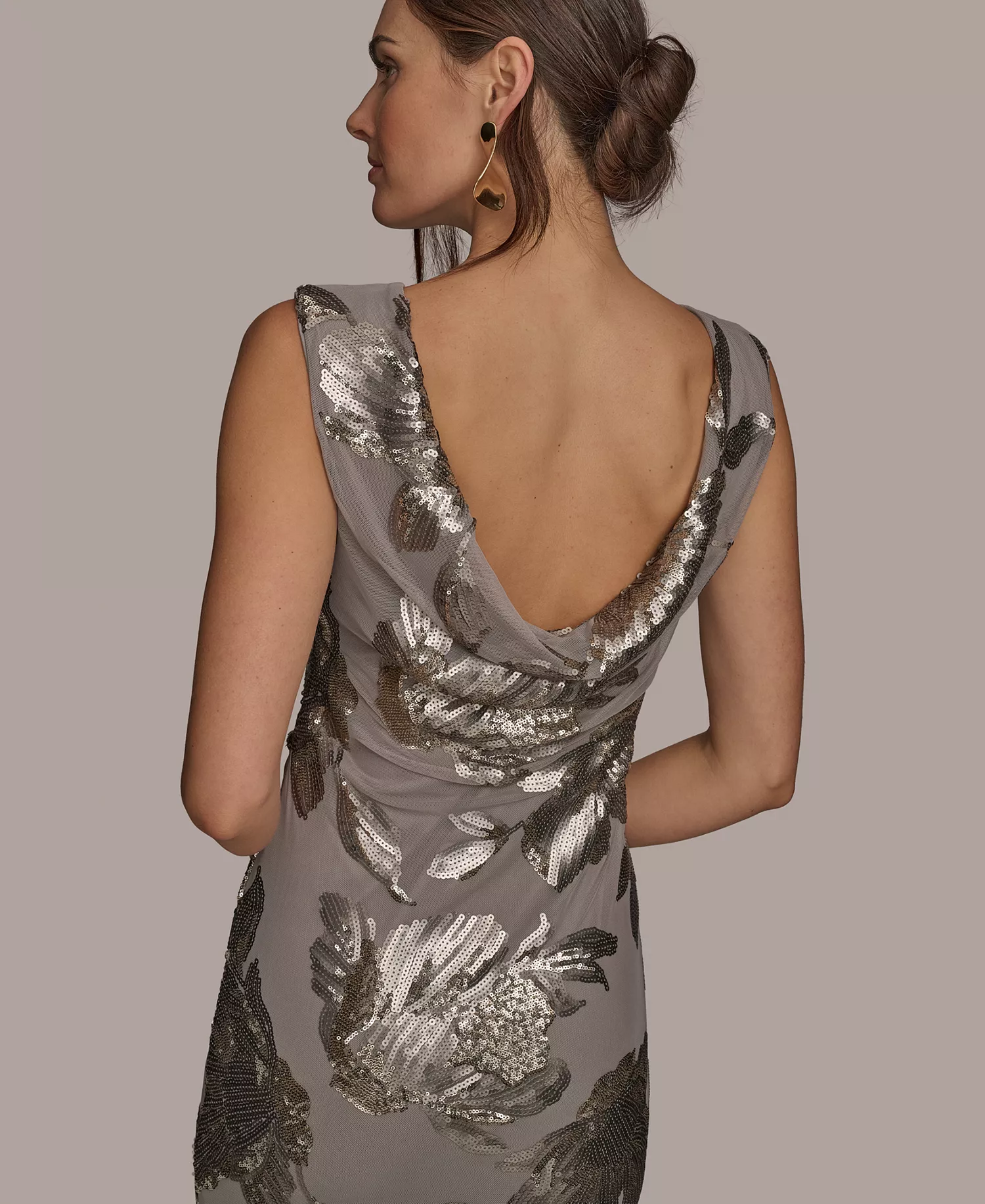 Women's Floral-Sequined Gown - Dark Clay - 14