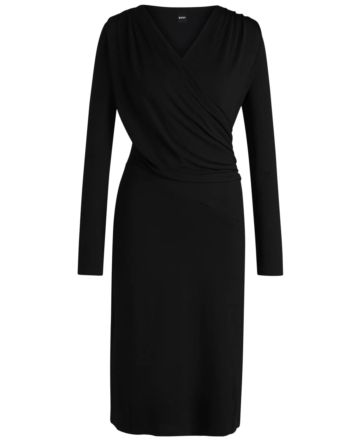 Women's Stretch Crepe Wrap-Front Dress - Black - M
