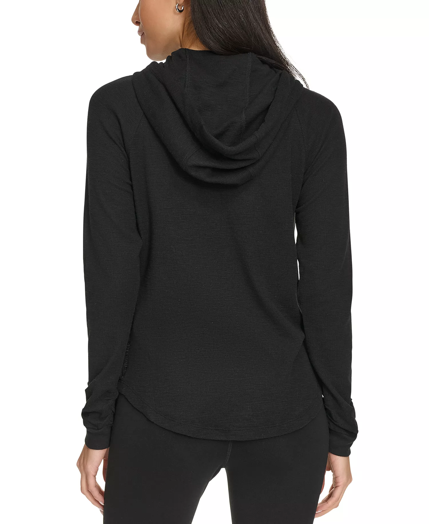 Ruched-Sleeve Zip Hoodie - Black - XS