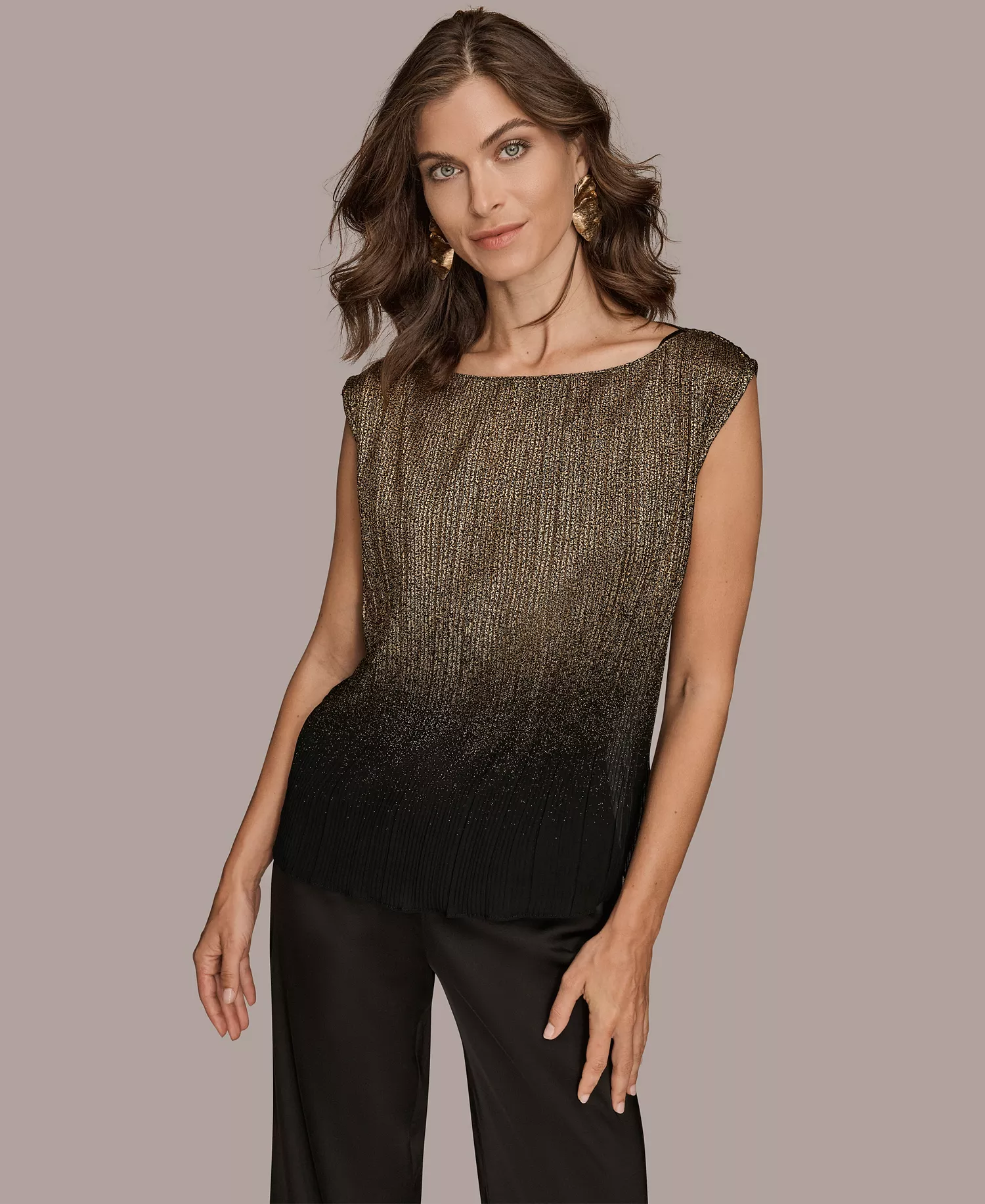 Petite Boat-Neck Ombré Sleeveless Top - Black/gold - P/L