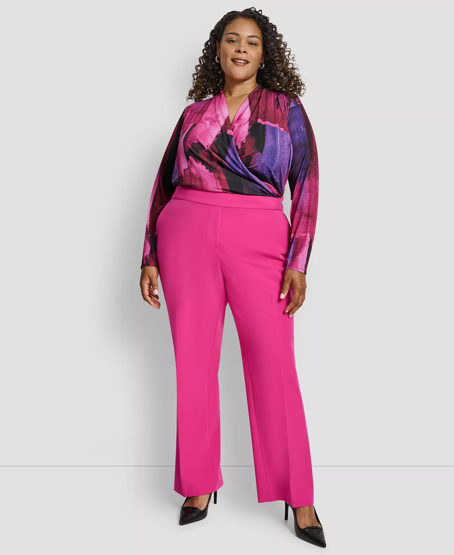 Plus Size Elastic Back Ankle Pants - Fuchsia - 14W