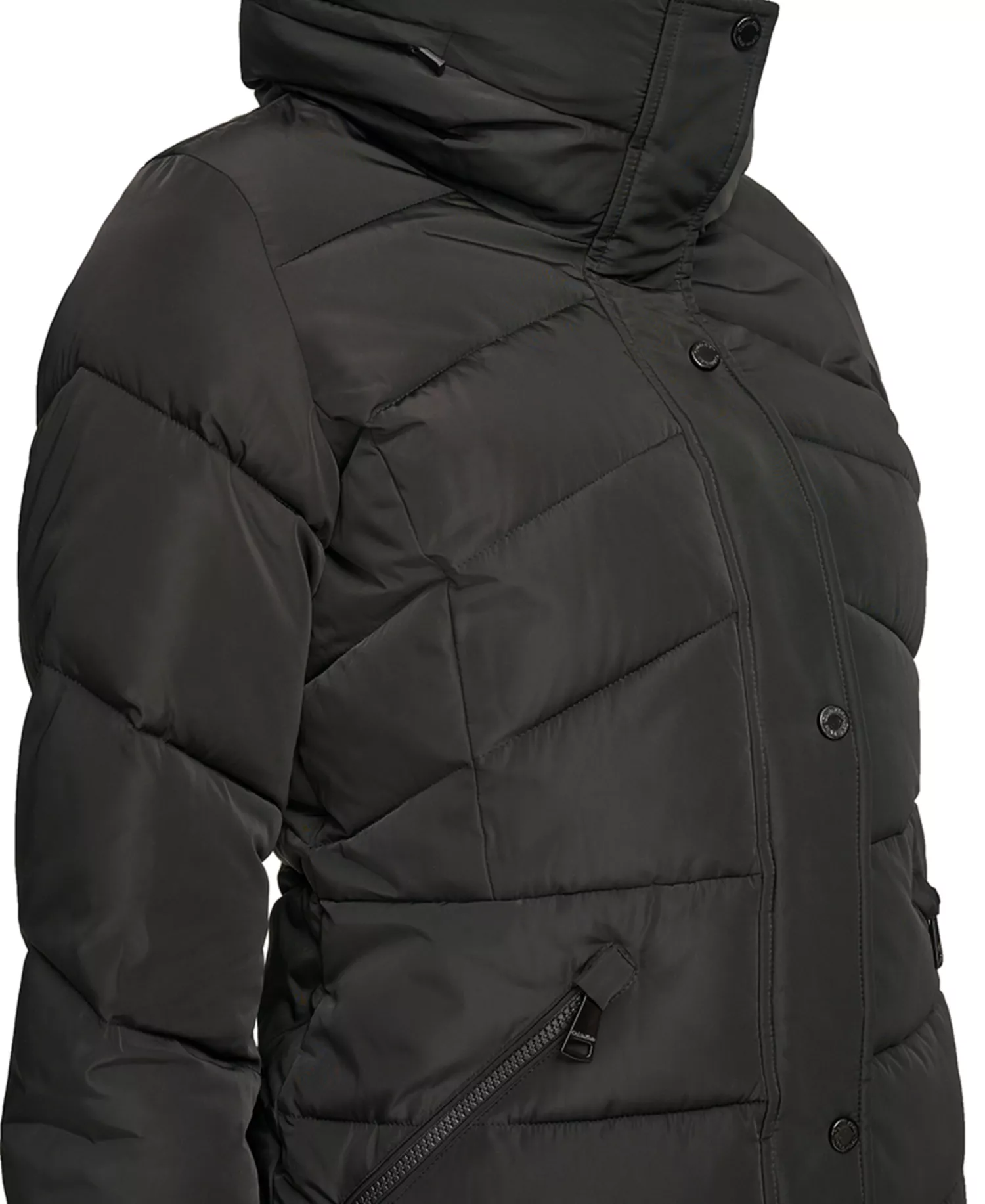 Women's Faux-Sherpa Collar Hooded Stretch Puffer Coat, Created for Macy's - Black - L